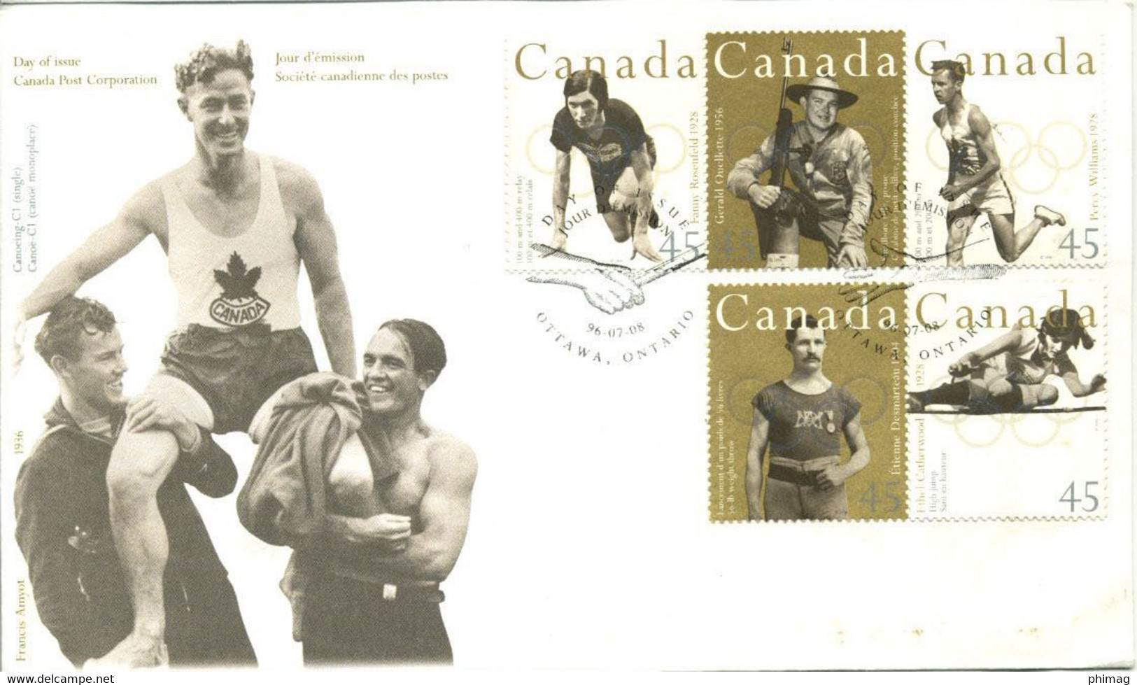 CANADA  ENVELOPPE FDC SPORTIFS CANADIENS MEDAILLES AUX JEUX OLYMPIQUES 1996 - 2001-2010