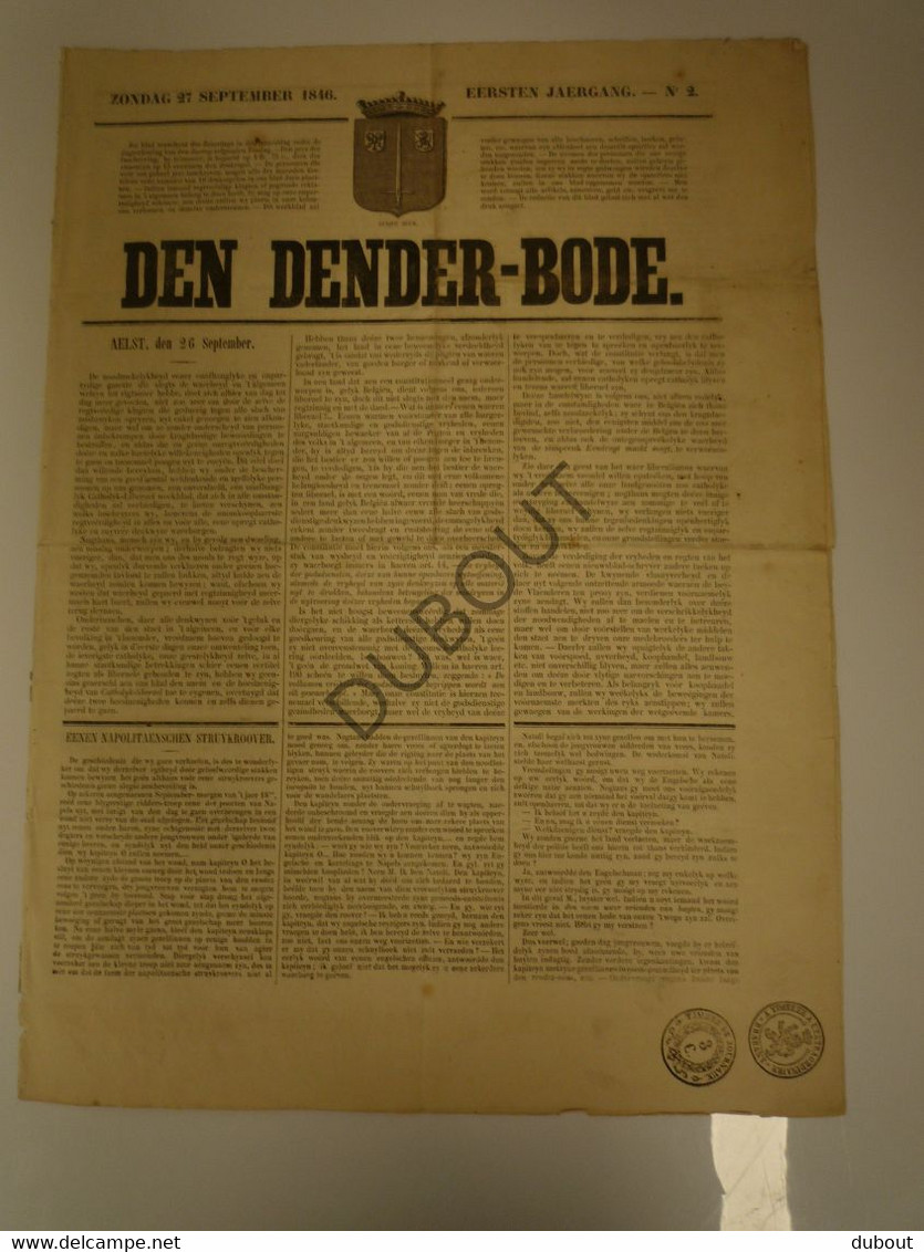 Krant: AALST: Den Dender-Bode 27 Sept 1846 1ste Jaargang, Nr 2 (N706) - Algemene Informatie