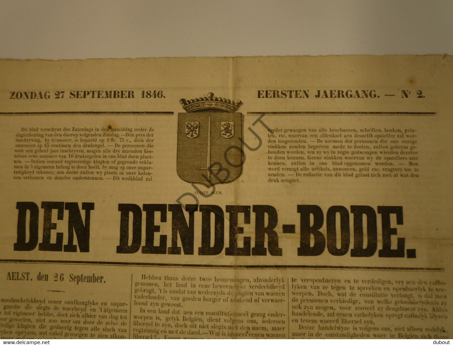 Krant: AALST: Den Dender-Bode 27 Sept 1846 1ste Jaargang, Nr 2 (N706) - Informations Générales