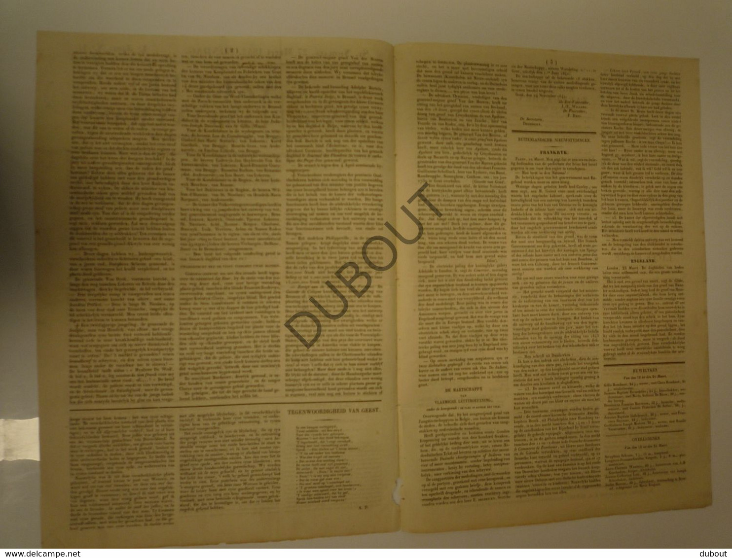 Krant:St-NIKLAAS:Gazette Van Het Land Van Waes - 27-3-1842 1ste Jaar Nr 1! (N708) - Allgemeine Literatur