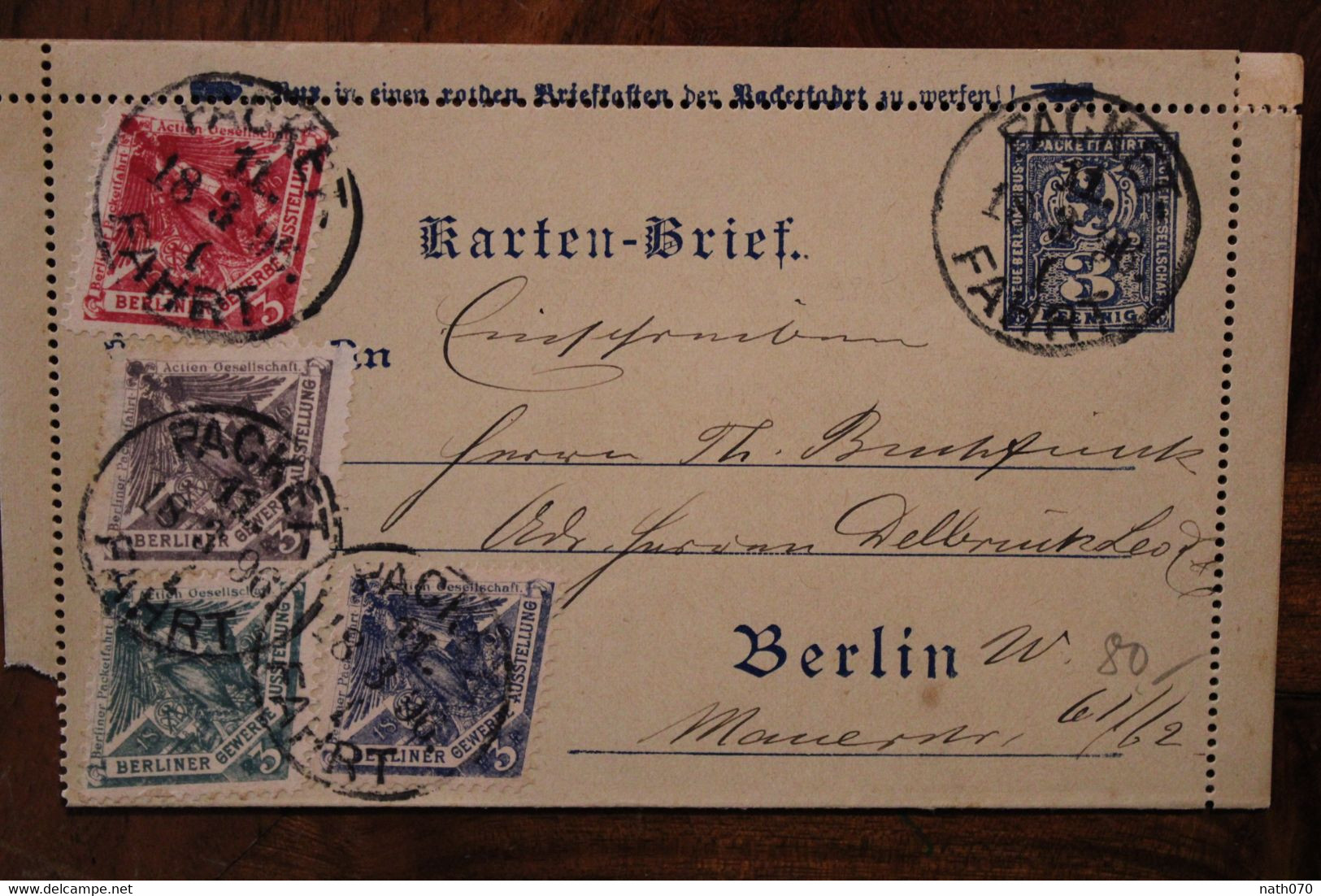 1895 Berliner Gewerbe Ausstellun Packetfahrt Gesellschaft Stadtbriefe Privatpost Briefverkehr Lettre Privée Cover - Privatpost