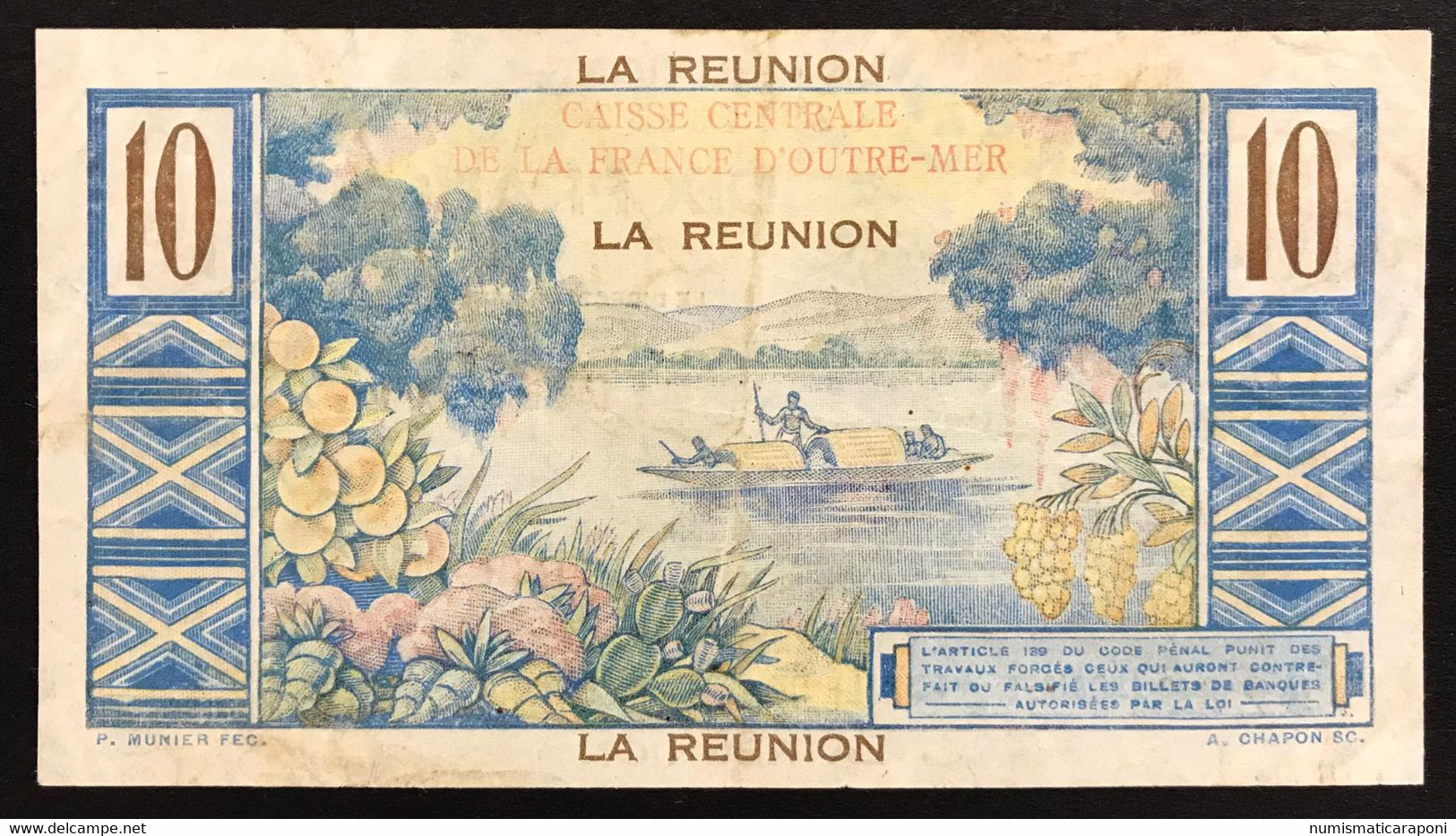 La Reunion  10 Francs 1947 Pick#42 Vf Lotto 2718 - Réunion