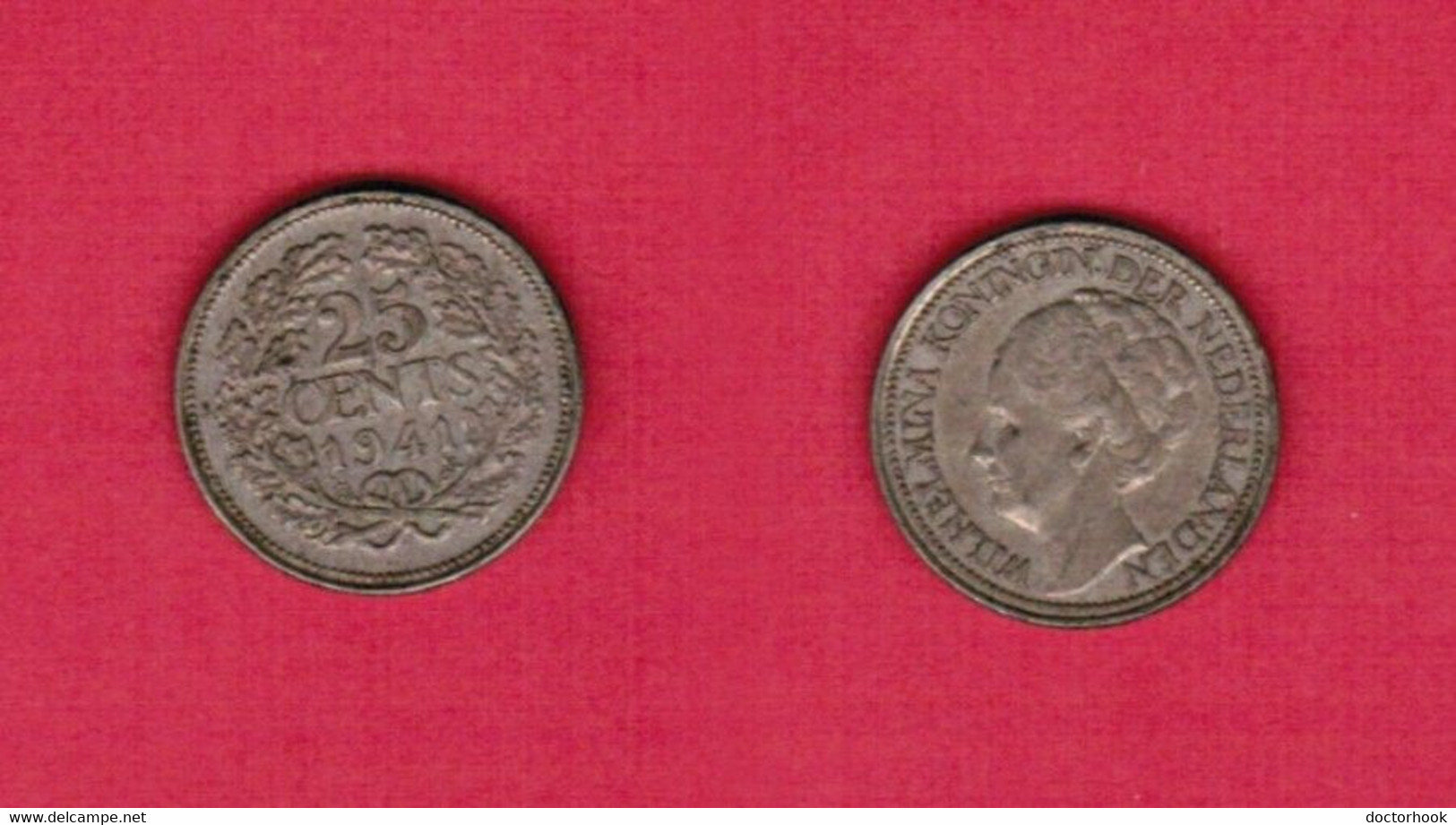 NETHERLANDS  25 CENTS SILVER 1941 (KM # 164) #6364 - 25 Cent
