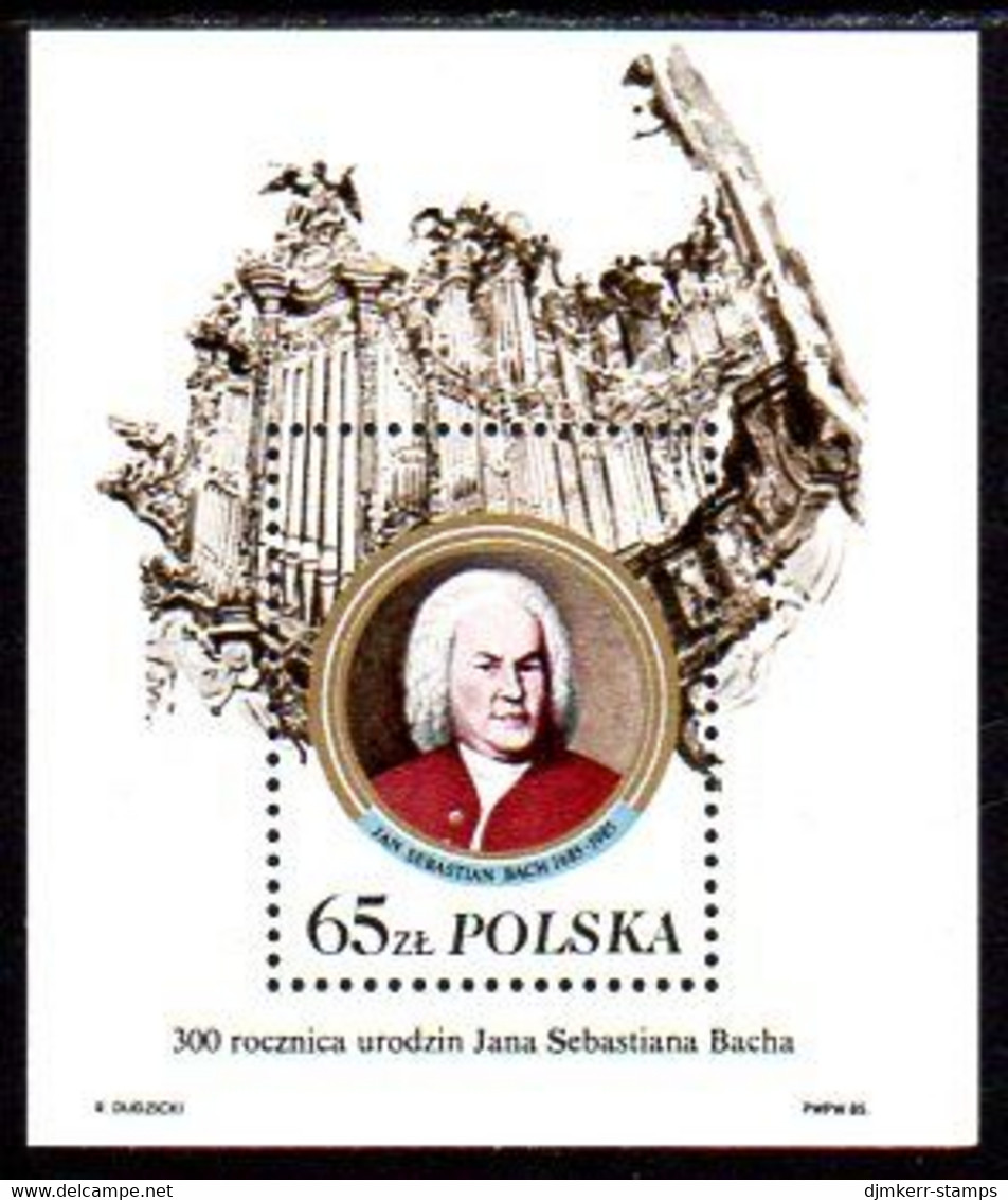 POLAND 1985 Bach Tercentenary Block With Additional Text  MNH / **.  Michel Block 97 II - Blocks & Kleinbögen