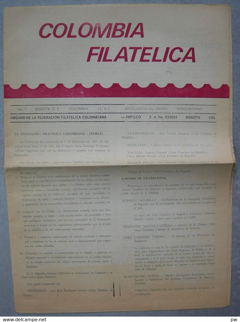 REVUE COLOMBIA FILATELICA N° 1 De 1983 - Français (àpd. 1941)