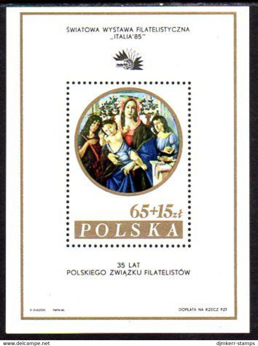 POLAND 1985 ITALIA Philatelic Exhibition Block With Additional Text MNH / **.  Michel Block 96 II - Ungebraucht