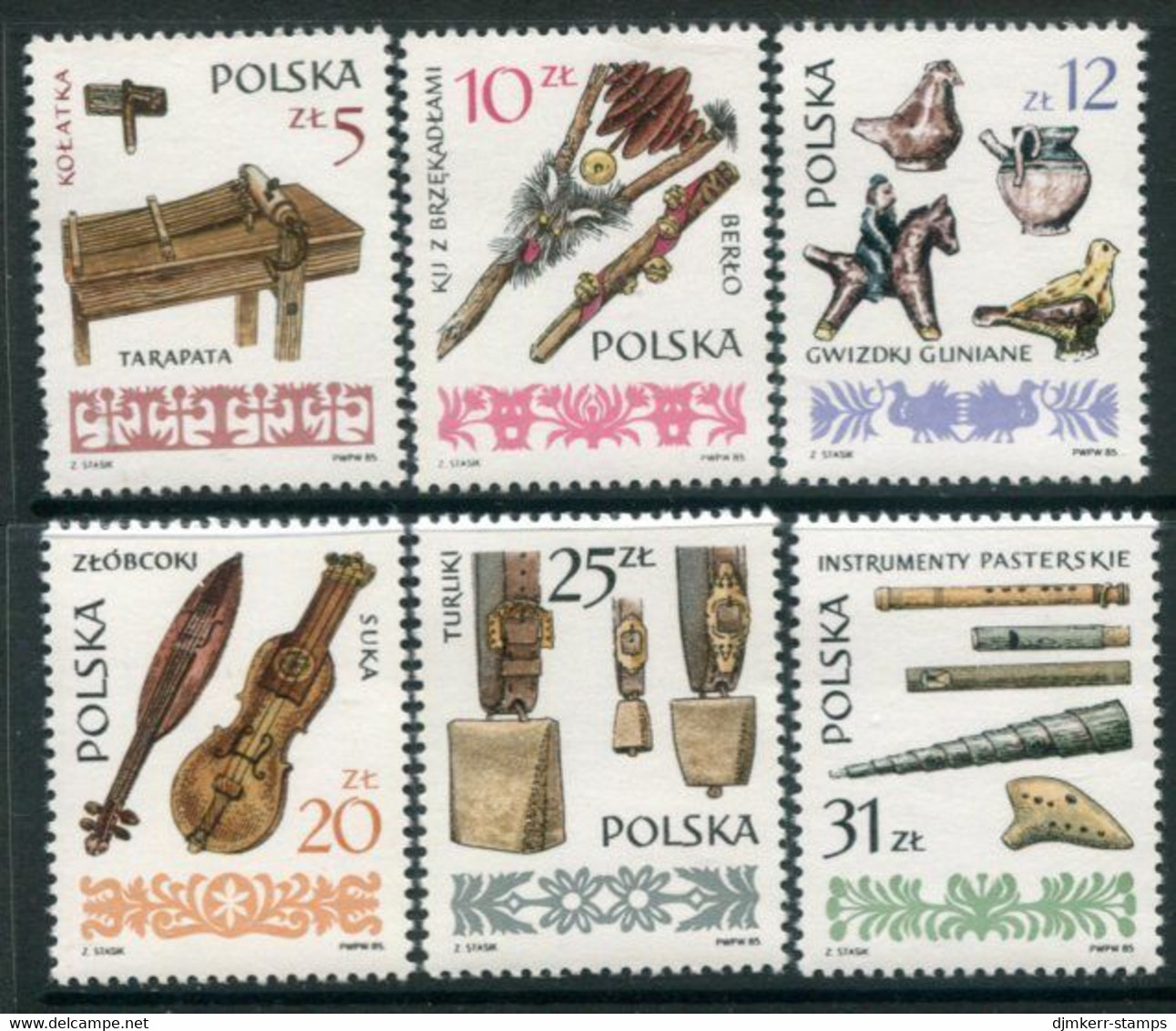 POLAND 1985 Traditional Musical Instruments II MNH / **.  Michel 2979-84 - Nuovi