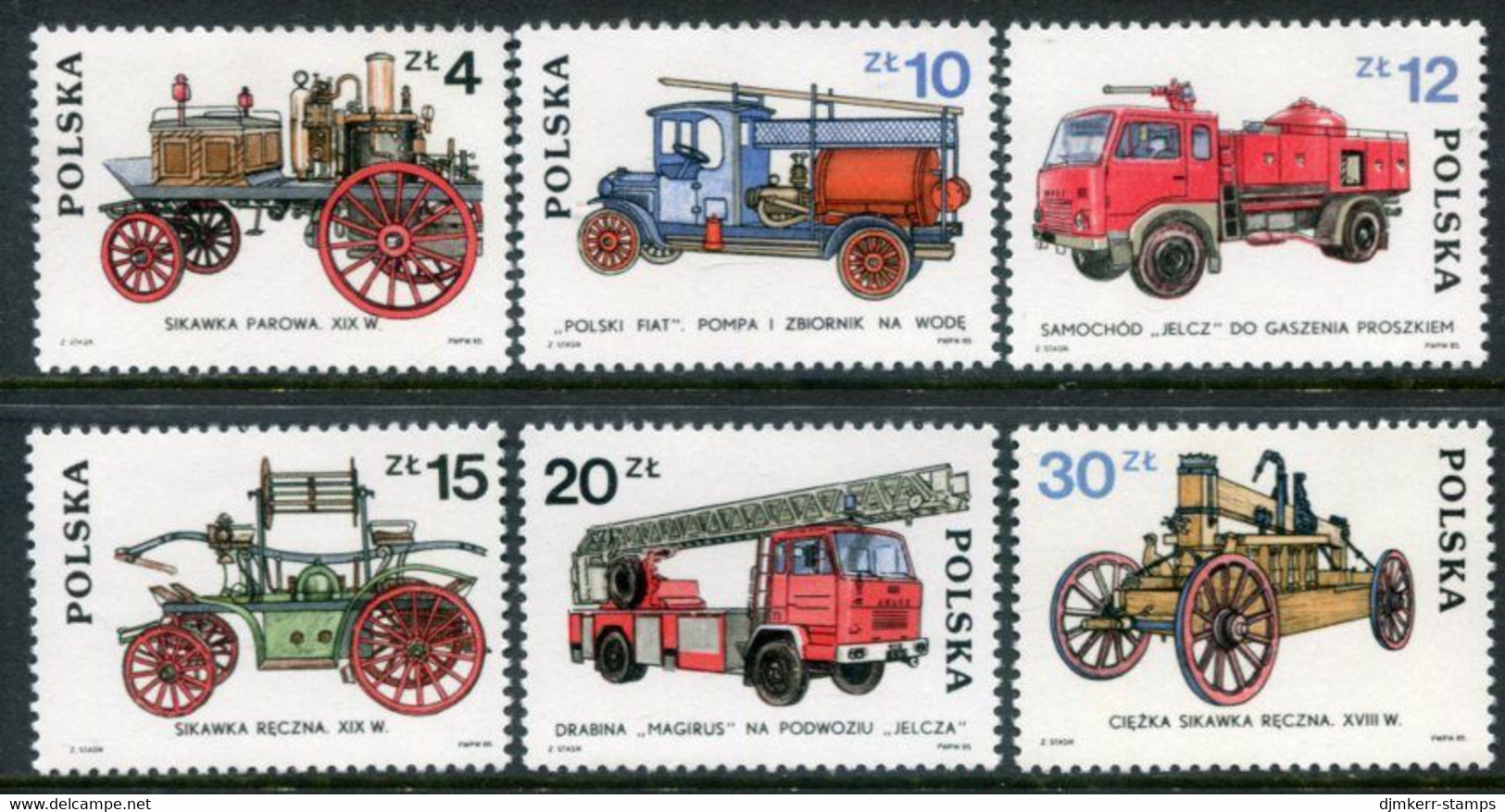 POLAND 1985 Fire Engines MNH / **.  Michel 2961-66 - Unused Stamps