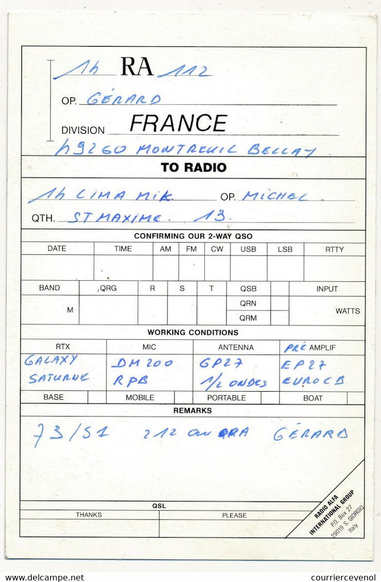 FRANCE - Carte Radio-amateur - FRANCE / MONTREUIL BELLAY - 14 RA 112 - 1993 Radio Alpha Group - Radio Amateur