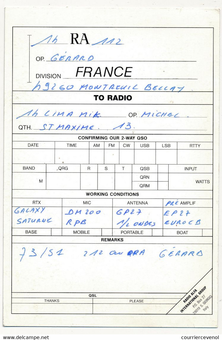 FRANCE - Carte Radio-amateur - FRANCE / MONTREUIL BELLAY - 14 RA 112 - 1993 Radio Alpha Group - Radio-amateur