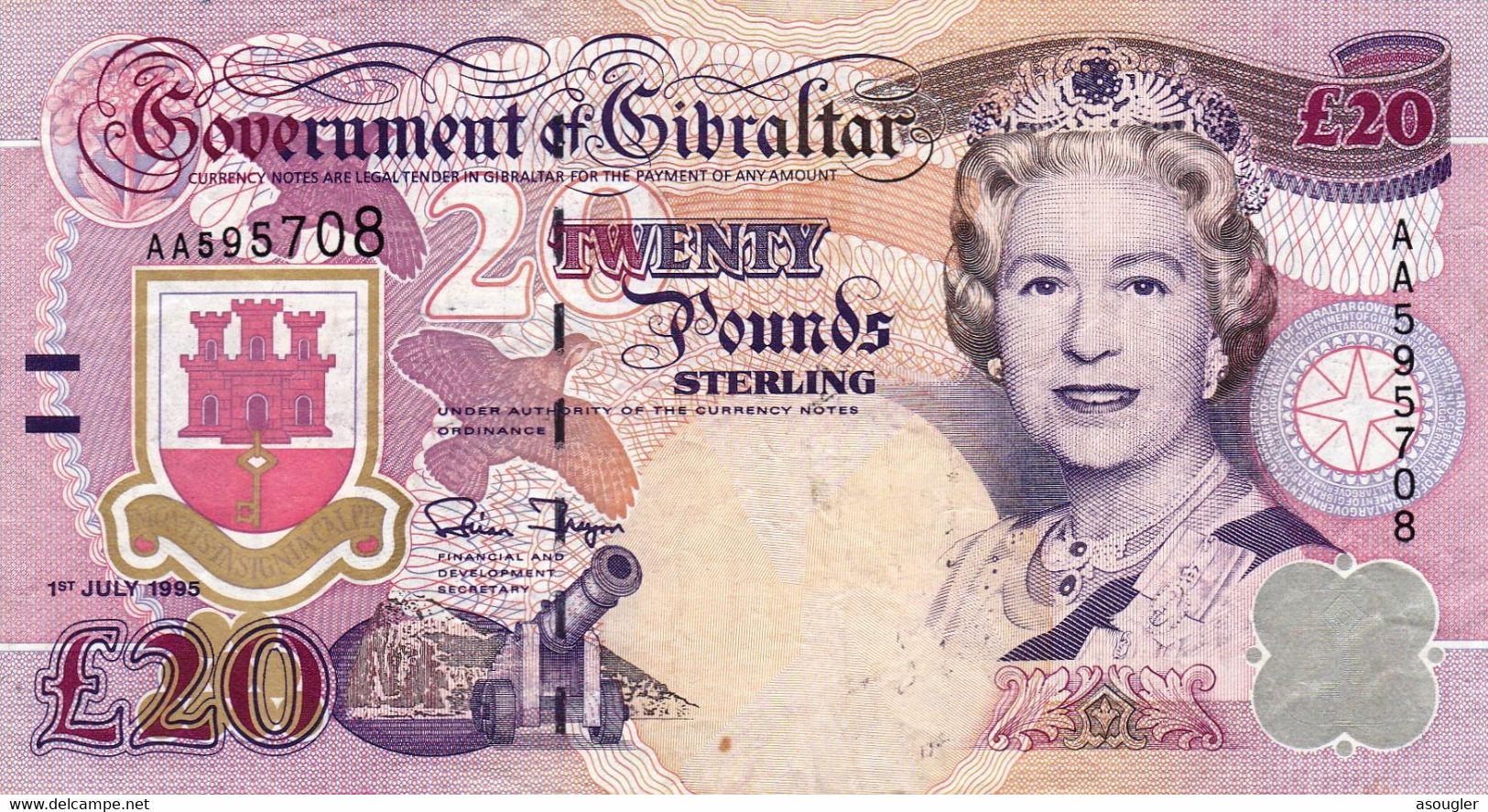 GIBRALTAR 20 POUNDS 1995 VF P-27a "free Shipping Via Registered Air Mail" - Gibraltar