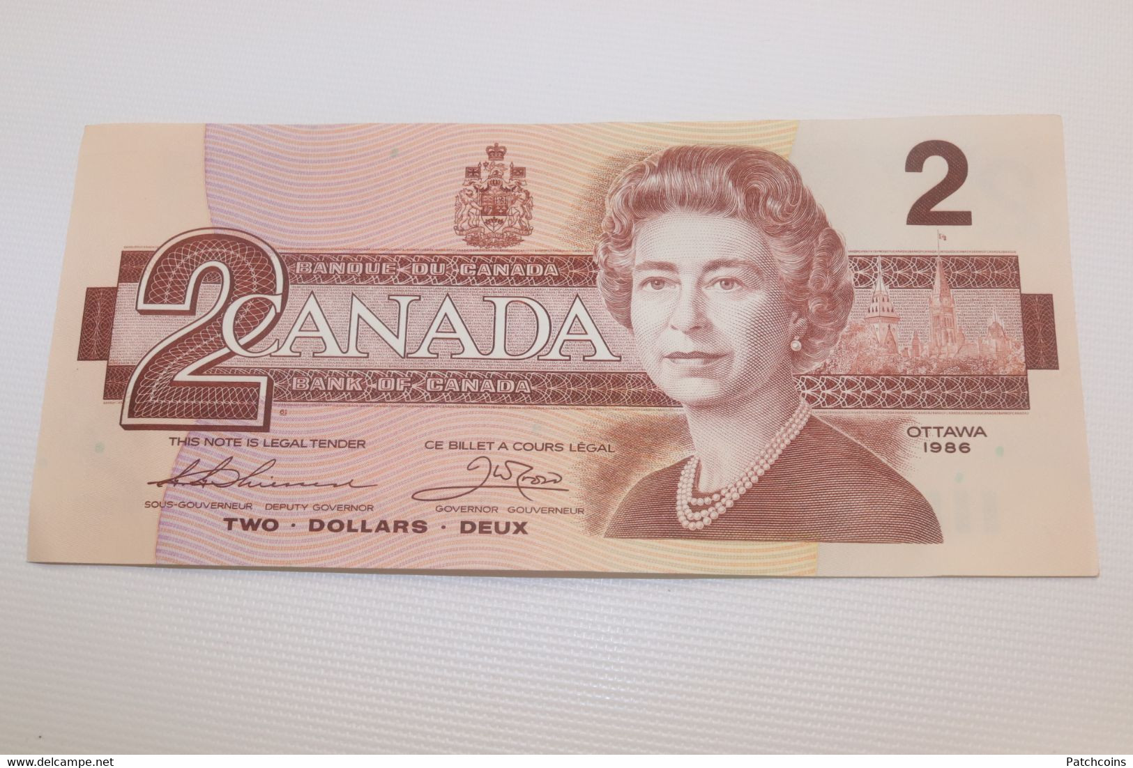 5 bills of 2 dollars 1986 canada