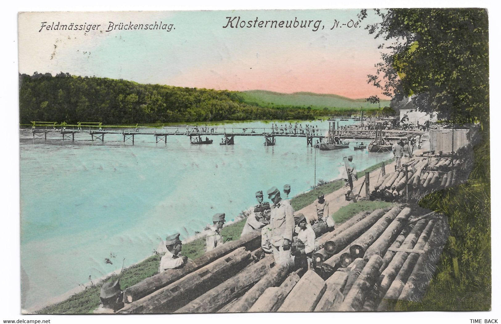 Klosterneuburg Feldmässiger Brückenschlag 1915 Pontoon Bridge Built By Military Soldiers - Tulln