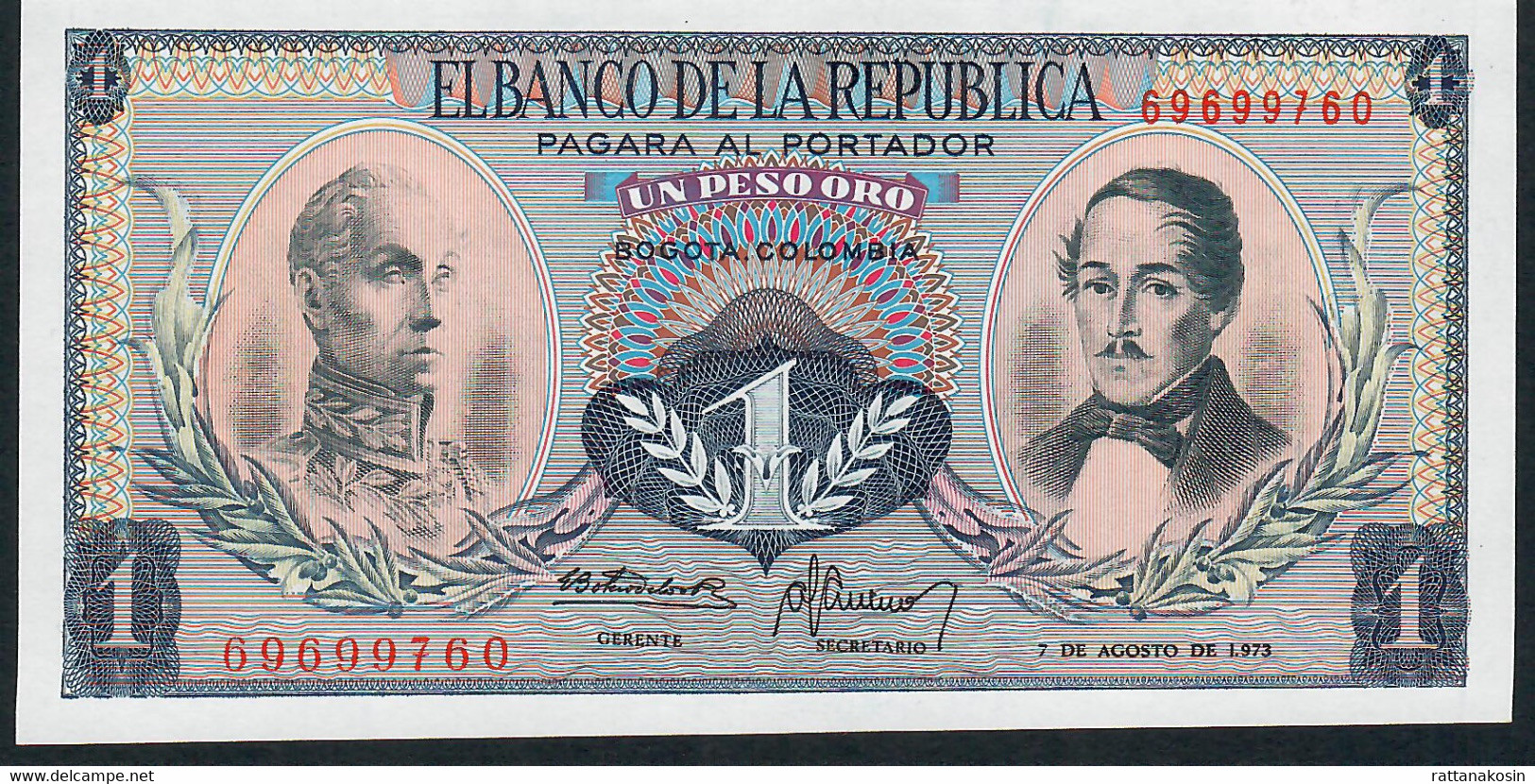 COLOMBIA P404e   1   PESO   1973    UNC. - Colombia