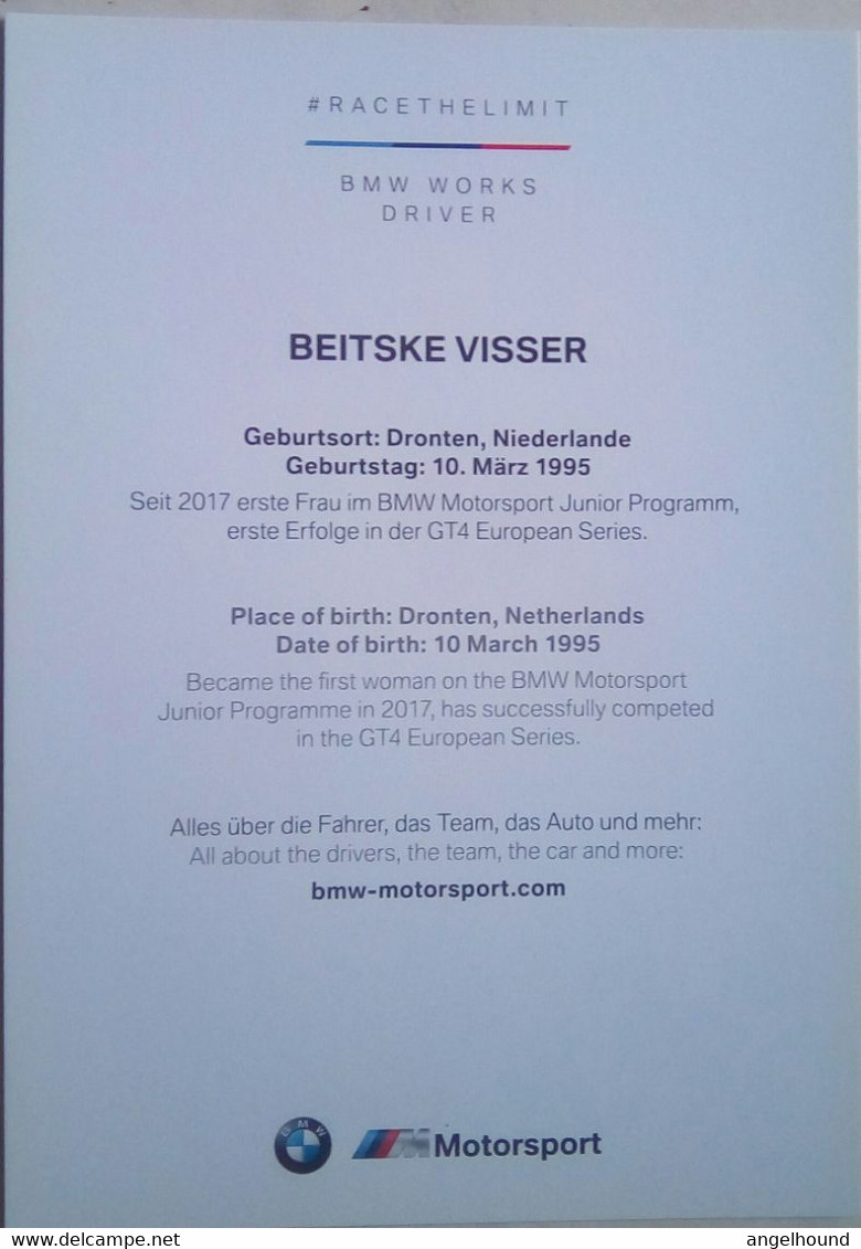 Beitske Visser ( First Woman Driver In BMW Motorsports) - Tarjetas