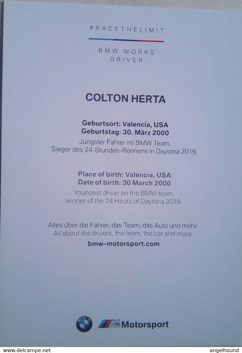 Colton Herta ( BMW Motorsports Driver) - Tarjetas