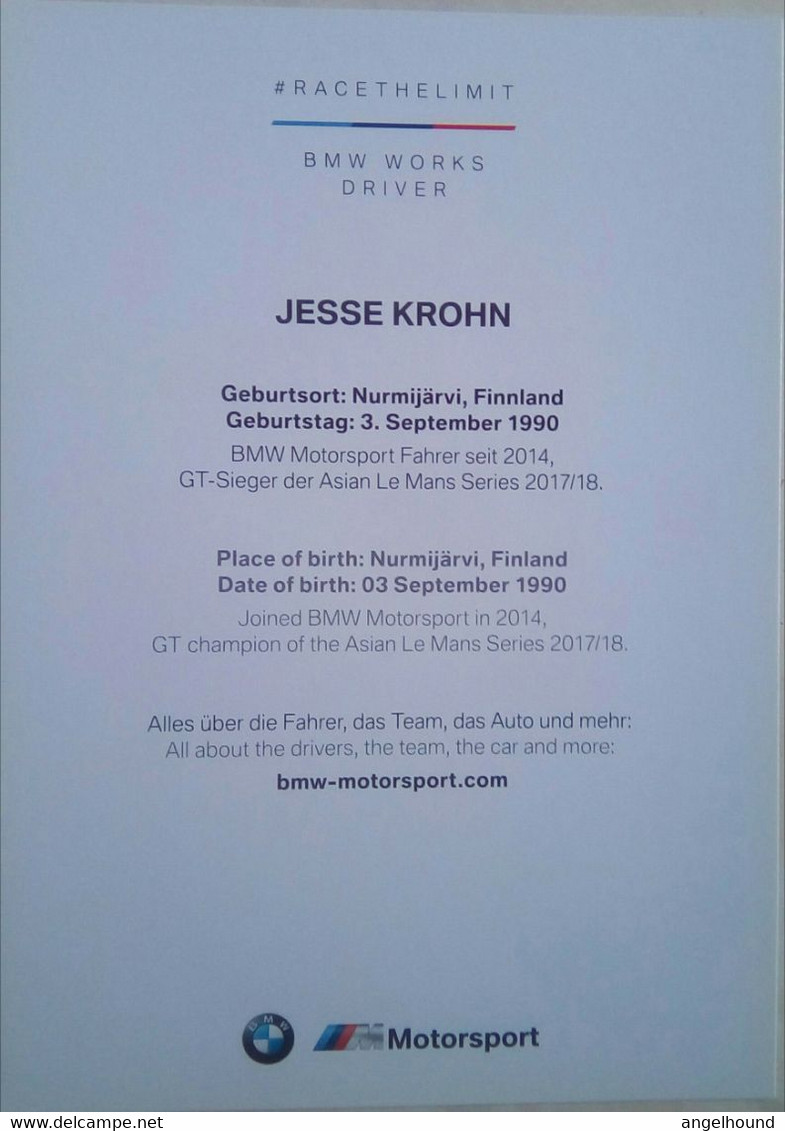 Jesse Krohn ( BMW Motorsports Driver) - Tarjetas