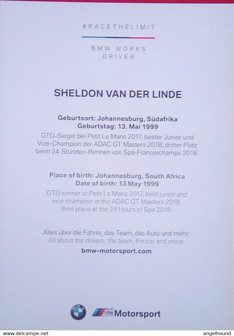 Sheldon Van Der Linde ( BMW Motorsports Driver) - Trading Cards