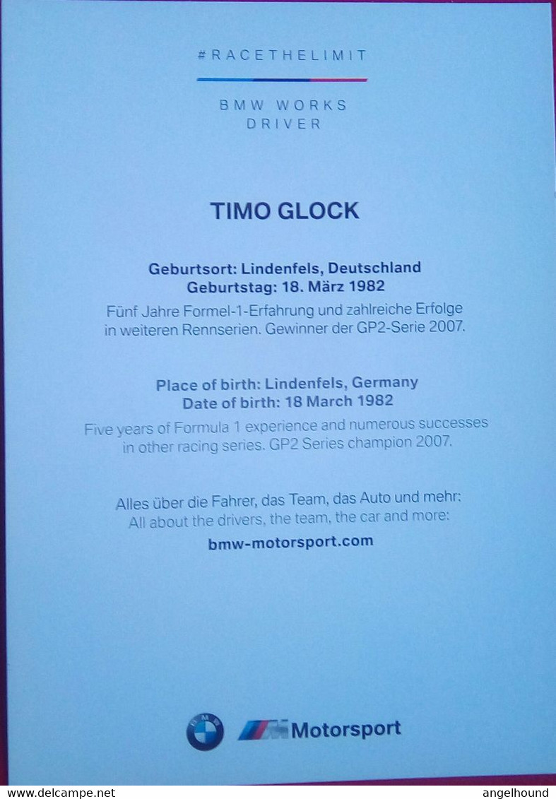 Timo Glock ( BMW Motorsports Driver ) - Tarjetas