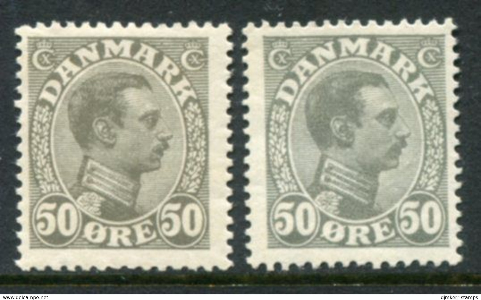 DENMARK 1921-22 King Christian X Definitive 50 Øre Olive-gray And Grey  **/* .  Michel 125-26; SG 160, 160a - Nuovi