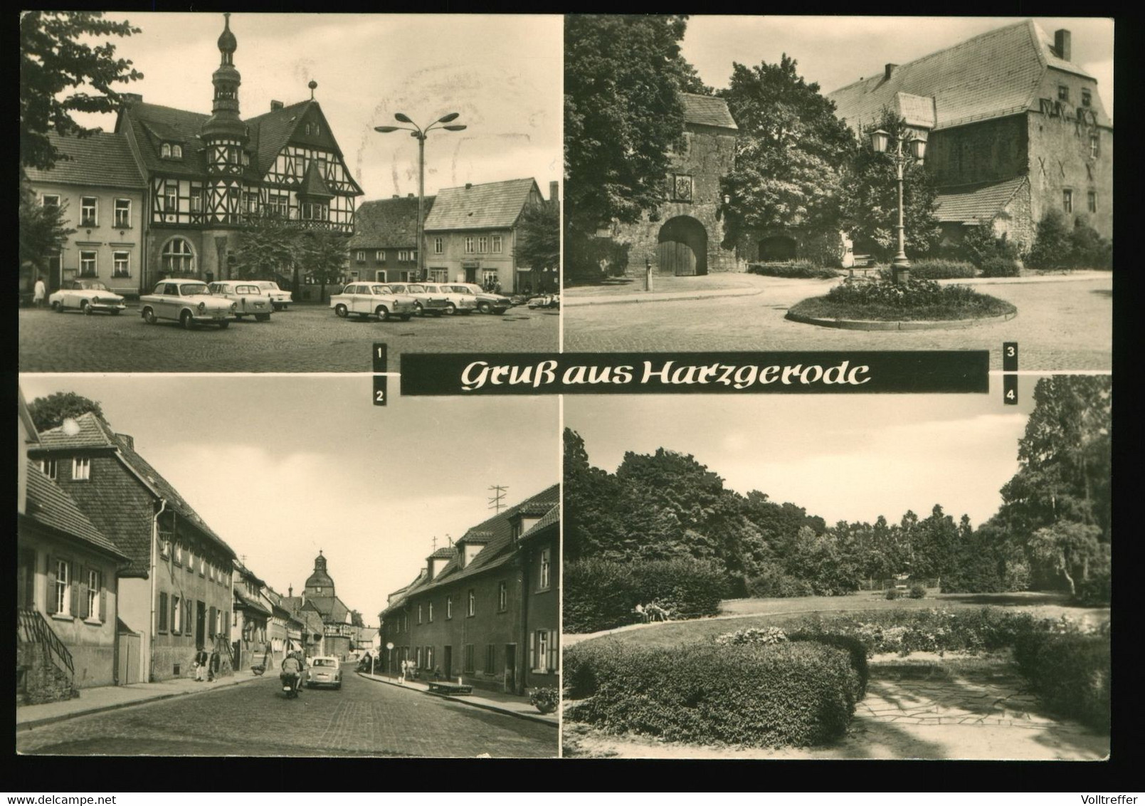 DDR Foto AK Um 1975 Harzgerode Mit Markt, Oberstraße, Schloßberg, Stadtgarten Und DDR Oldtimer Trabant - Harzgerode
