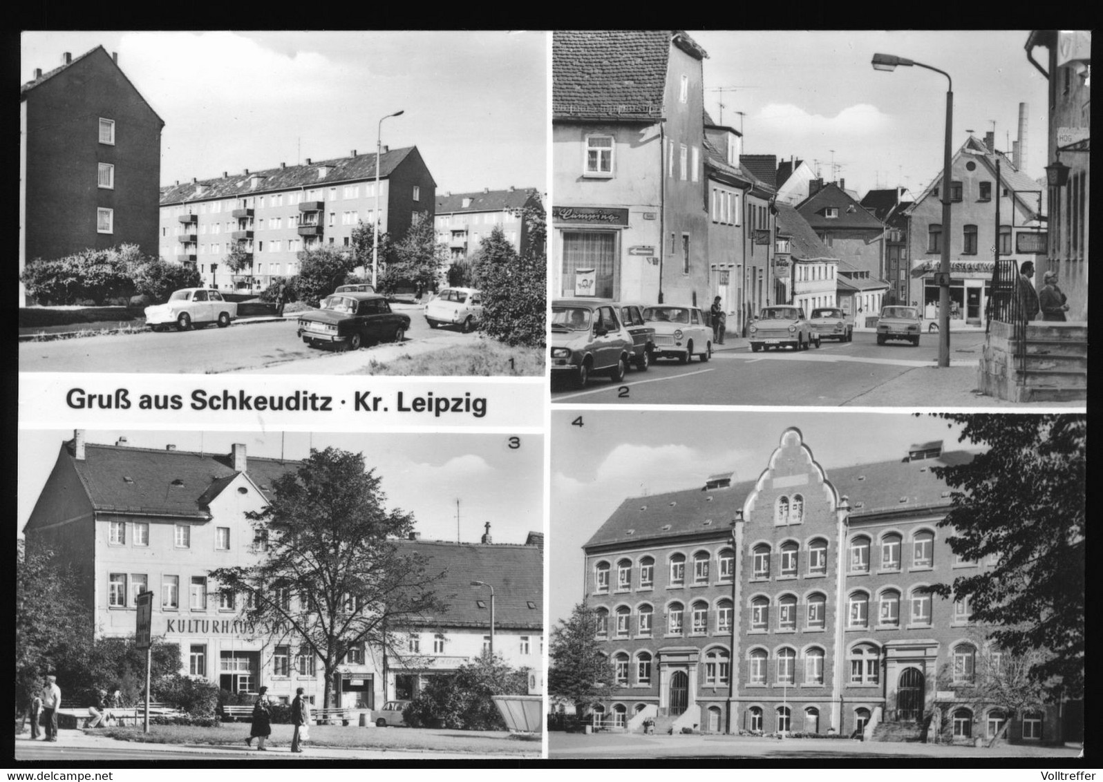 DDR Mehrbild Foto AK Um 1985 Gruß Aus Schkeuditz Bei Leipzig Mit Neubaugebiet, Kulturhaus, Viele DDR Oldtimer - Schkeuditz