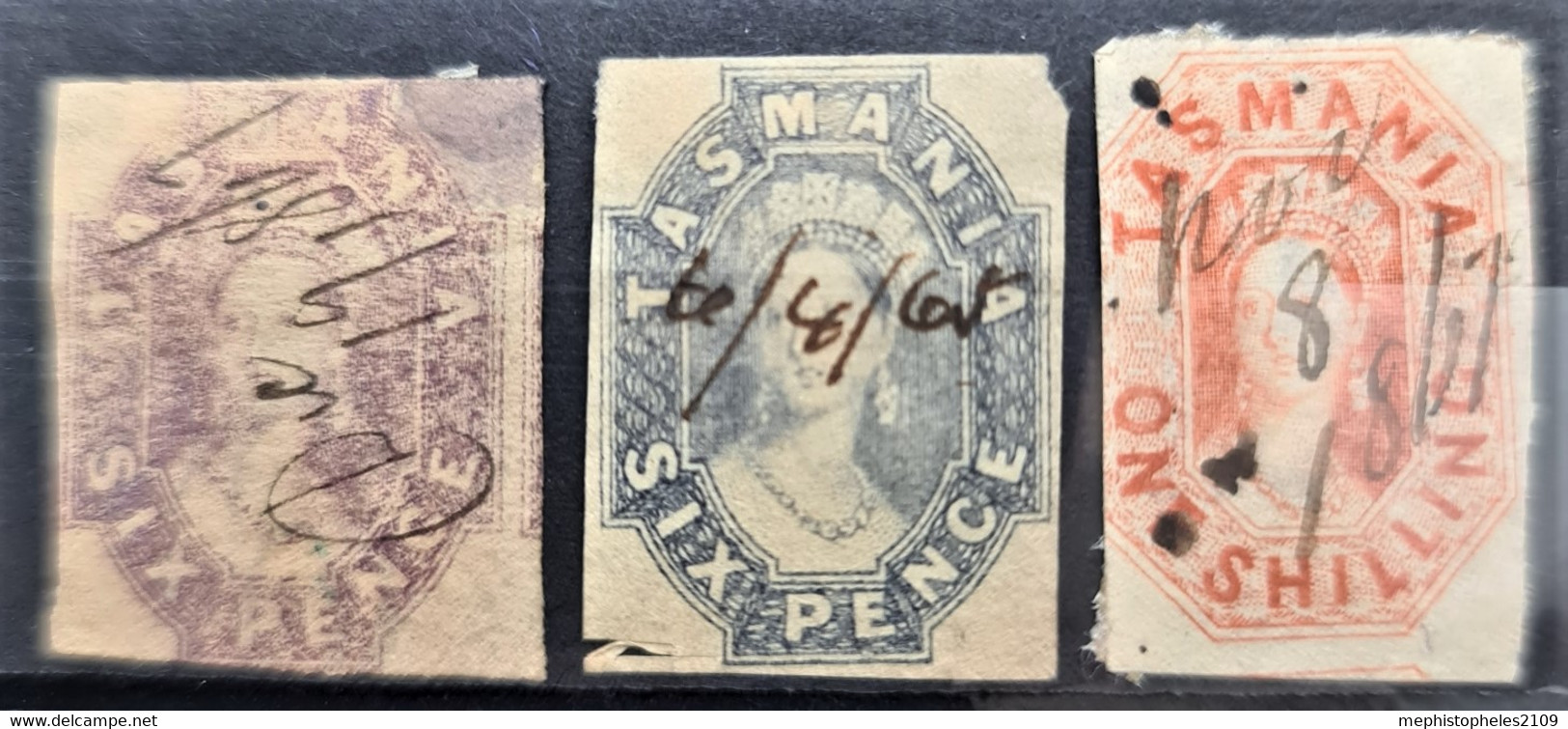 TASMANIA 1858/67 - Canceled - Sc# 14, 15, 16 - Used Stamps