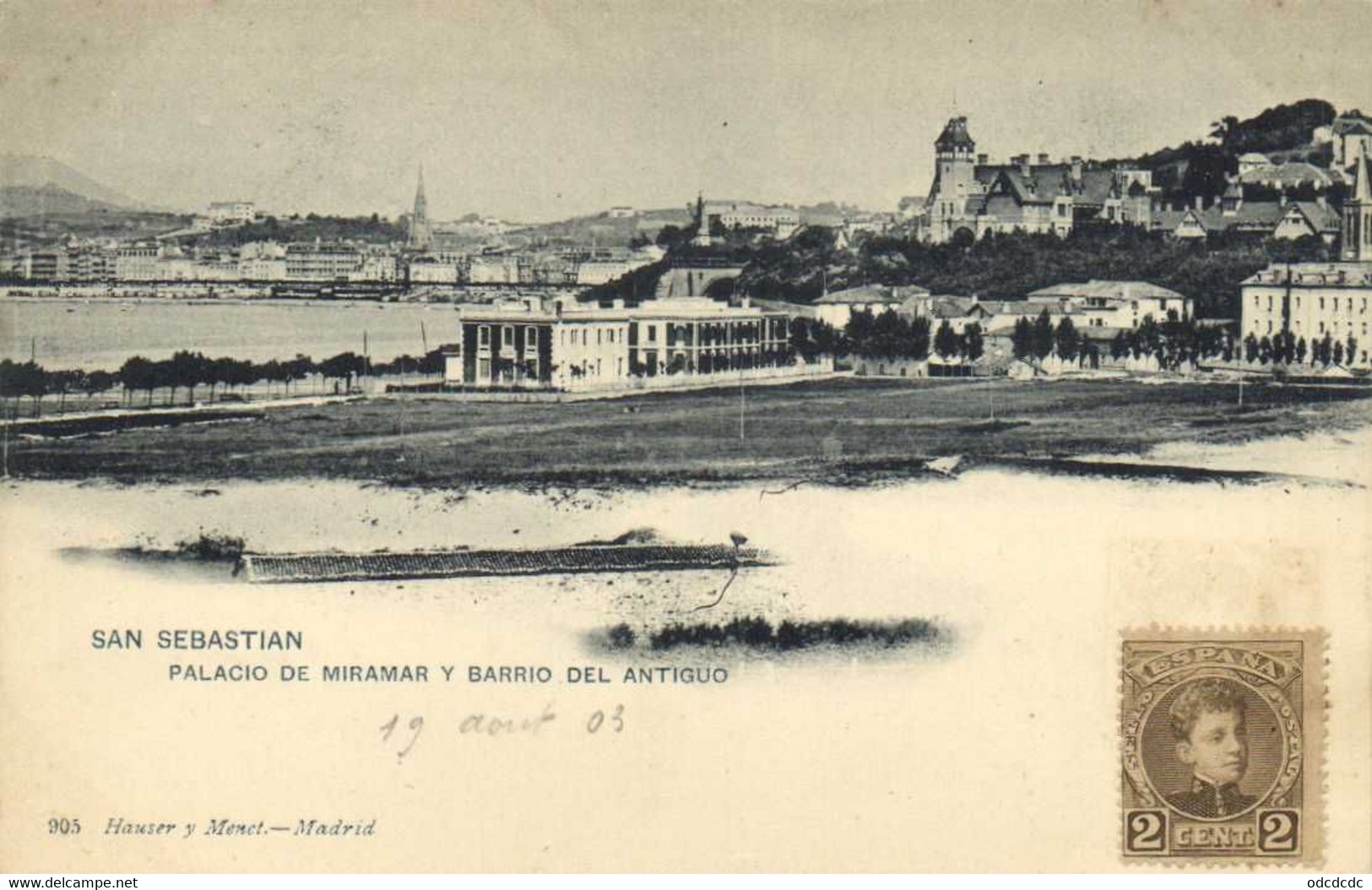 SAN SEBASTIAN  PALACIO DE MIRAMAR  Y BARRIO DEL ANTIGUO + Beau Timbre 2Cent Pionnière RV - Guipúzcoa (San Sebastián)