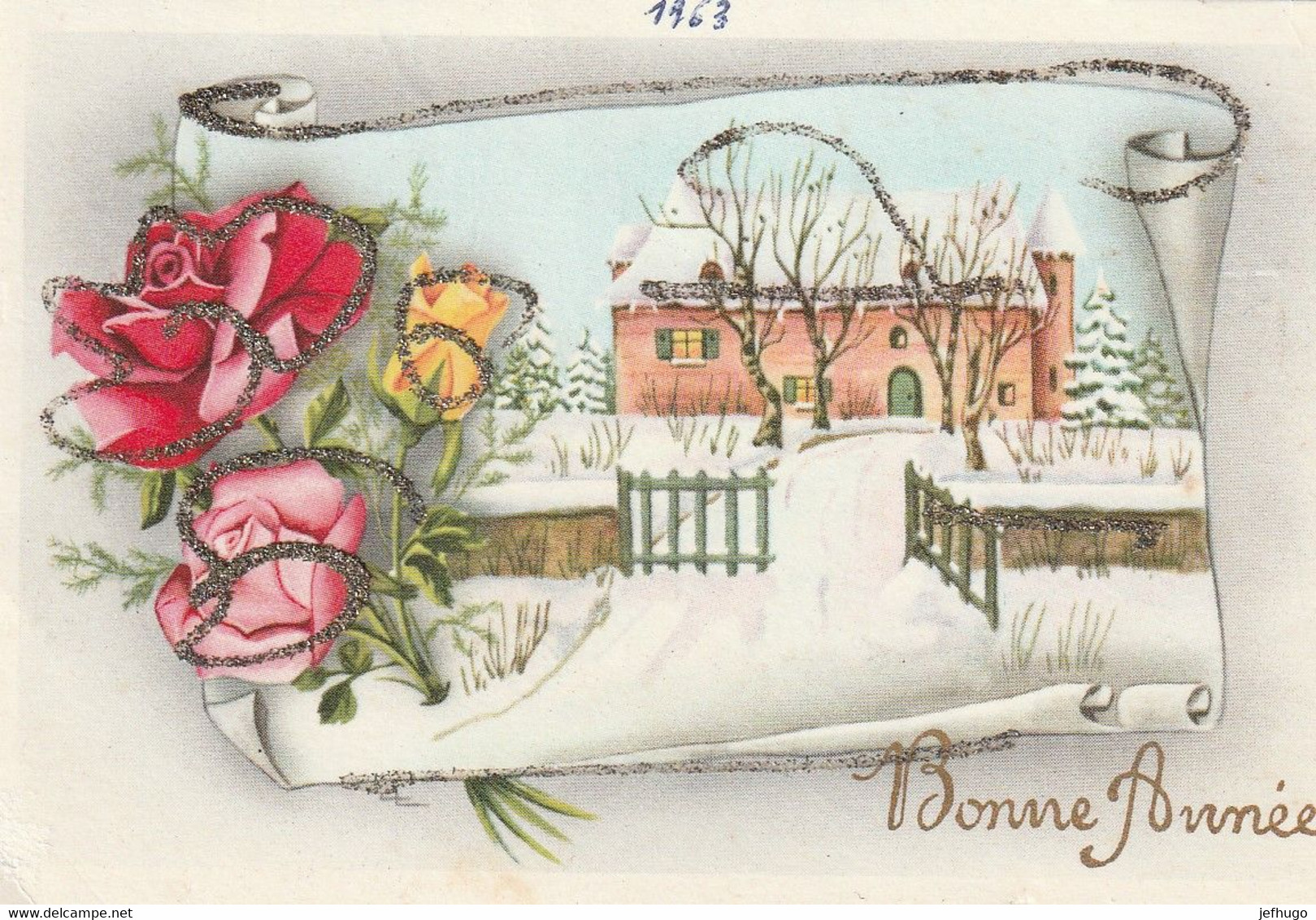 1039 - MIGNONETTE BONNE ANNEE . ROSES PAILLETTES PARC MAISON PAYSAGE ENNEIGE . SCAN - Nieuwjaar