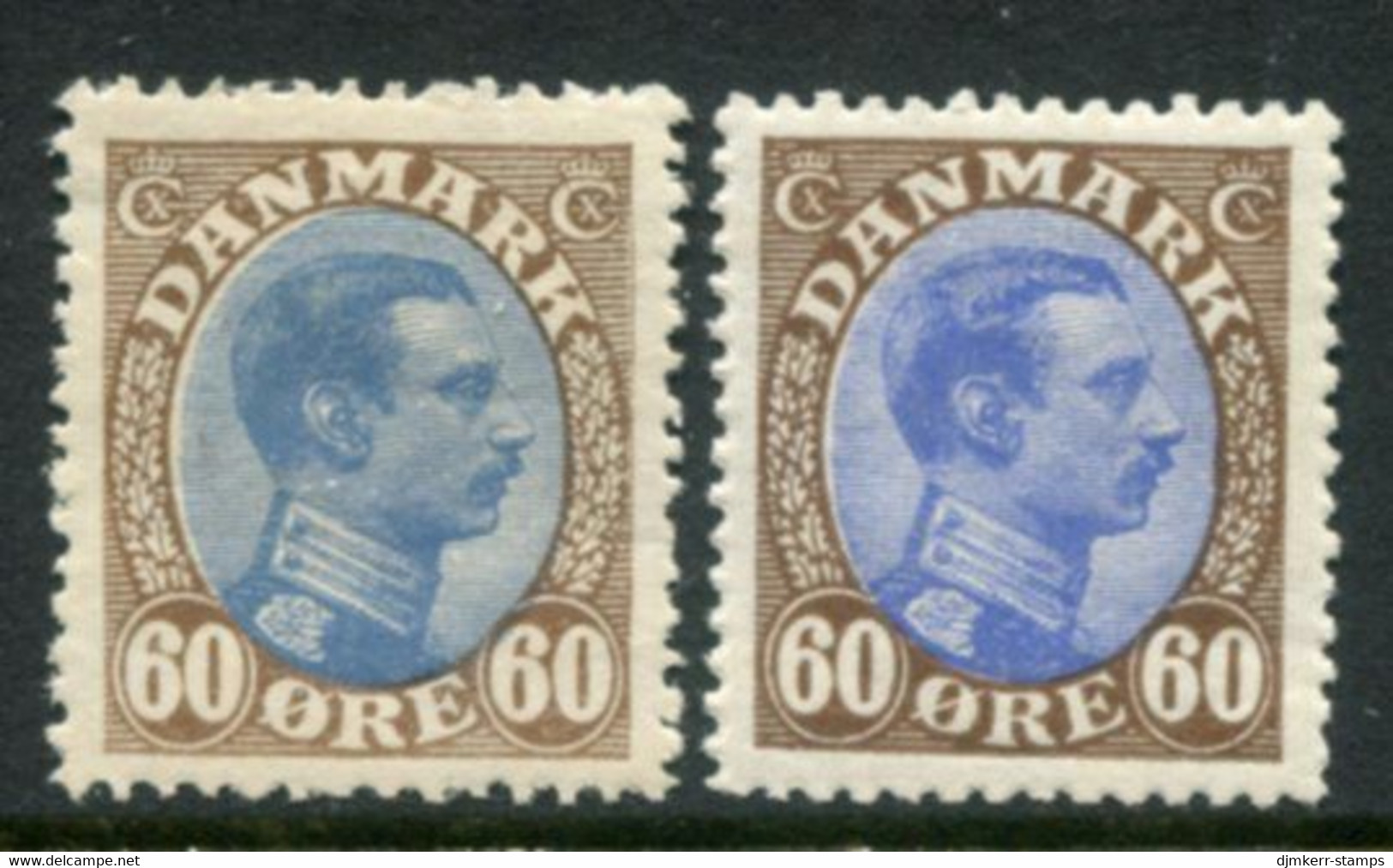 DENMARK 1919 King Christian X Definitive 60 Øre  Both Shades LHM / * .  Michel 106a-b; SG 161,161a - Unused Stamps