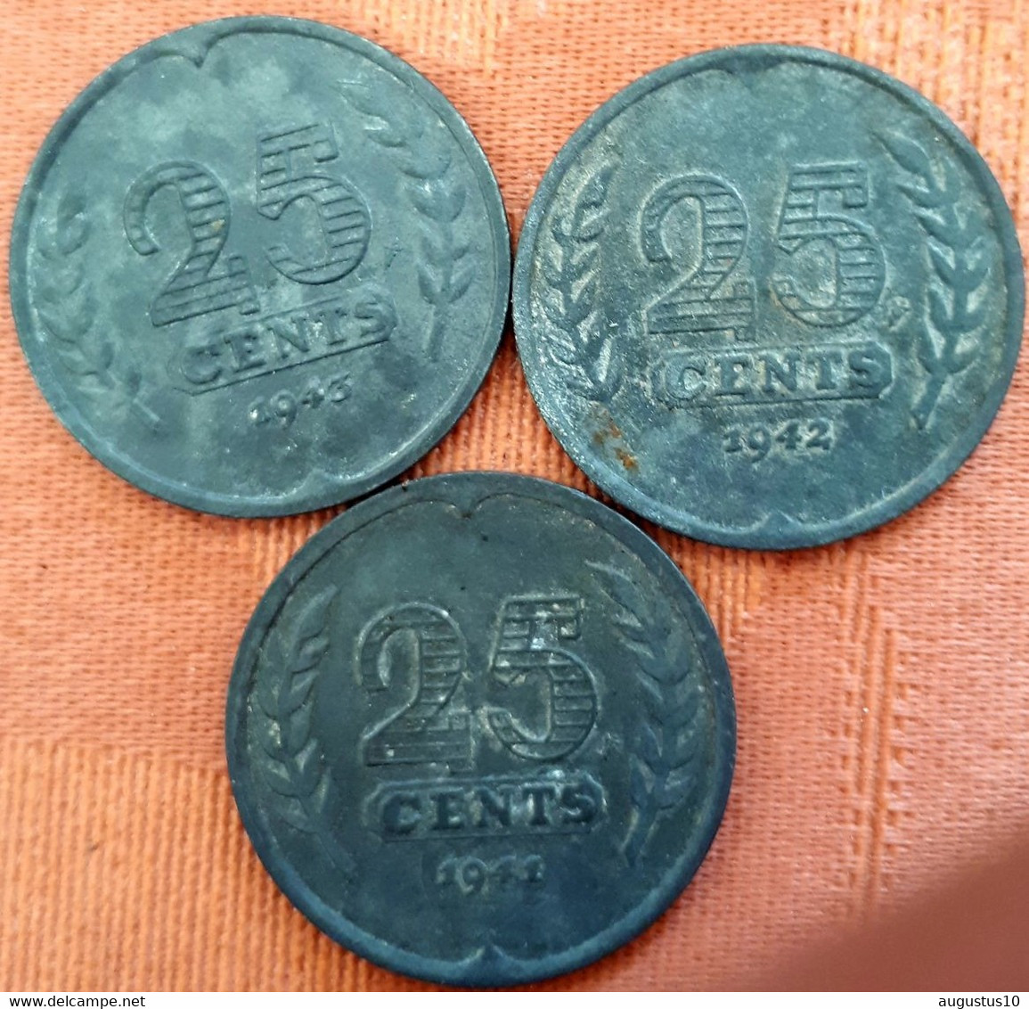 NEDERLAND  3 X 25 CENT 1941-1942-1943  KM 174 - 2.5 Cent