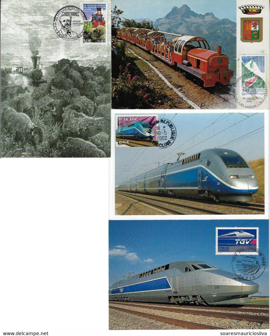 France 1989 2005 4 Maximum Card Transport Train Locomotive Railroad Railway Writer Jules Verne - Treinen