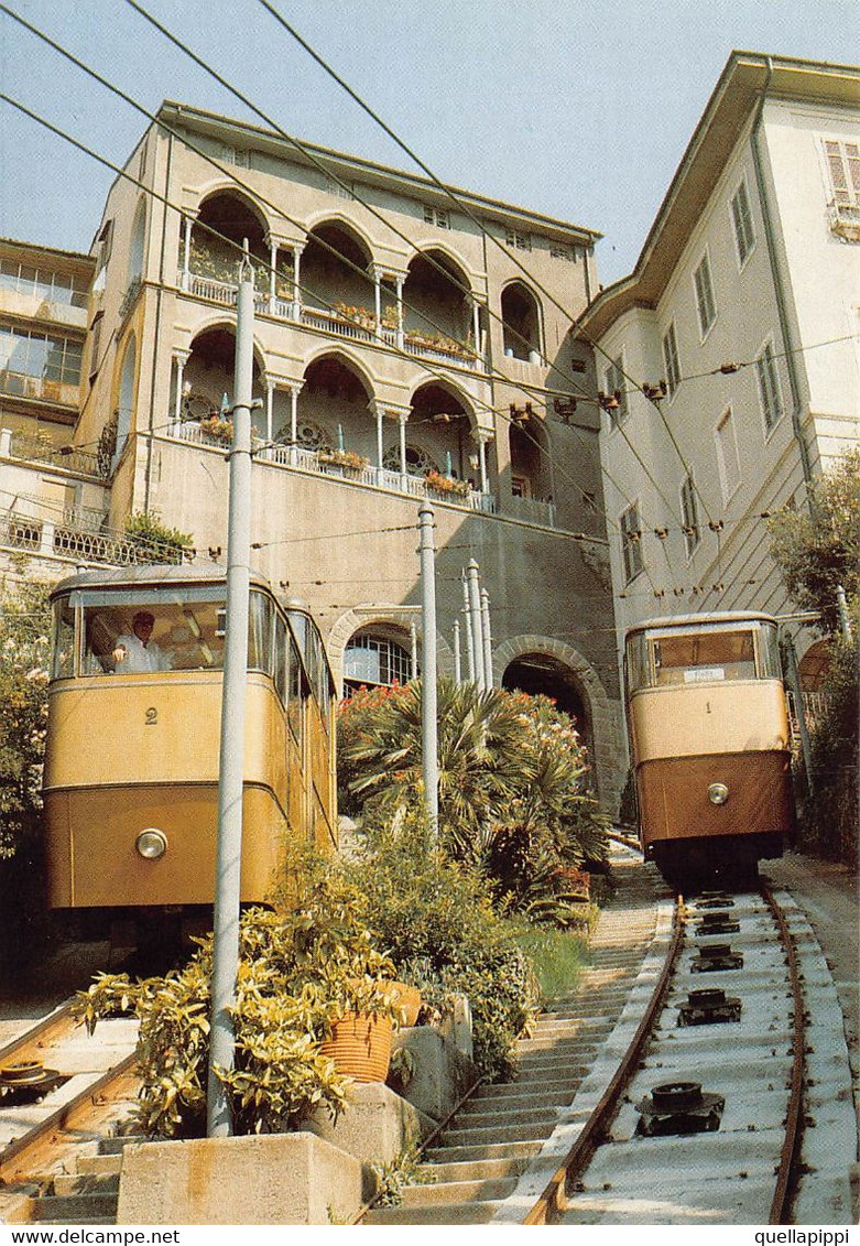 012611 "FUNICOLARE DI BERGAMO-ARRIVO CONTEMPORANEO DELLE DUE CABINE ALLA STAZIONE A MONTE-1986"  CART NON SPED - Funicular Railway