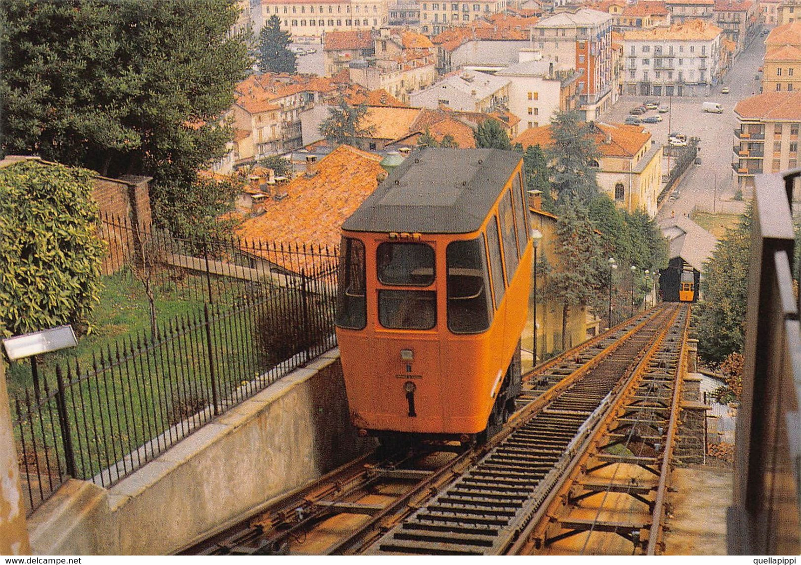 012613 "FUNICOLARE DI BIELLA-VEDUTA DALL'ALTO, STAZIONE DI PIAZZO CON PANORAMA"  CART NON SPED - Funicular Railway