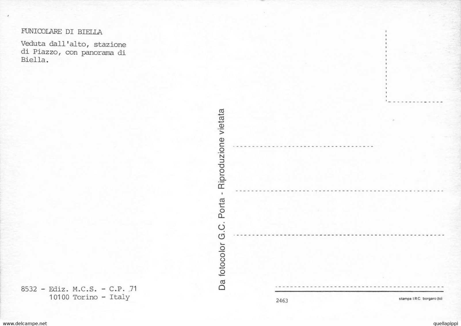 012613 "FUNICOLARE DI BIELLA-VEDUTA DALL'ALTO, STAZIONE DI PIAZZO CON PANORAMA"  CART NON SPED - Funiculares