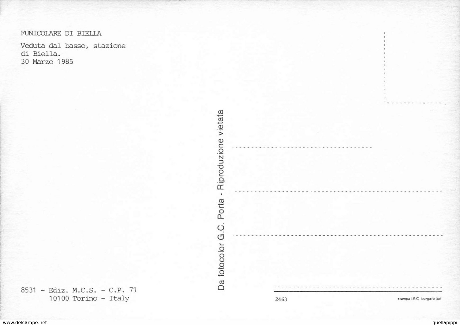 012614 "FUNICOLARE DI BIELLA-VEDUTA DAL BASSO, STAZIONE DI BIELLA - 1985"  CART NON SPED - Funicular Railway