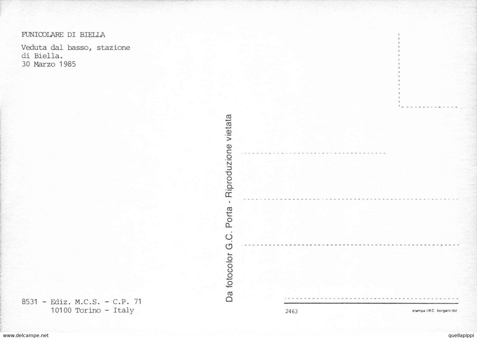 012614 "FUNICOLARE DI BIELLA-VEDUTA DAL BASSO, STAZIONE DI BIELLA - 1985"  CART NON SPED - Funiculaires