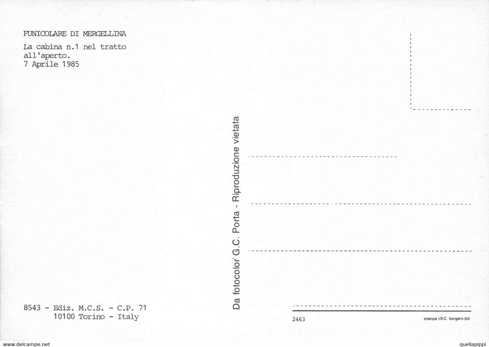 012617 "FUNICOLARE DI MERGELLINA-LA CABINA NR 1 NEL TRATTO ALL'APERTO - 1985"  CART NON SPED - Seilbahnen