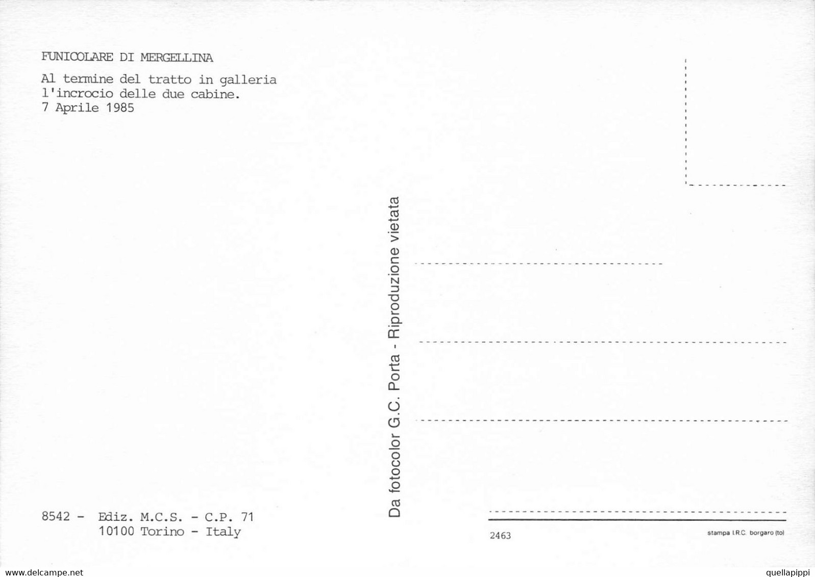 012618 "FUNICOLARE DI MERGELLINA-AL TERMINE DEL TRATTO IN GALLERIA INCROCIO DELLE 2 CABINE - 1985"  CART NON SPED - Funiculares