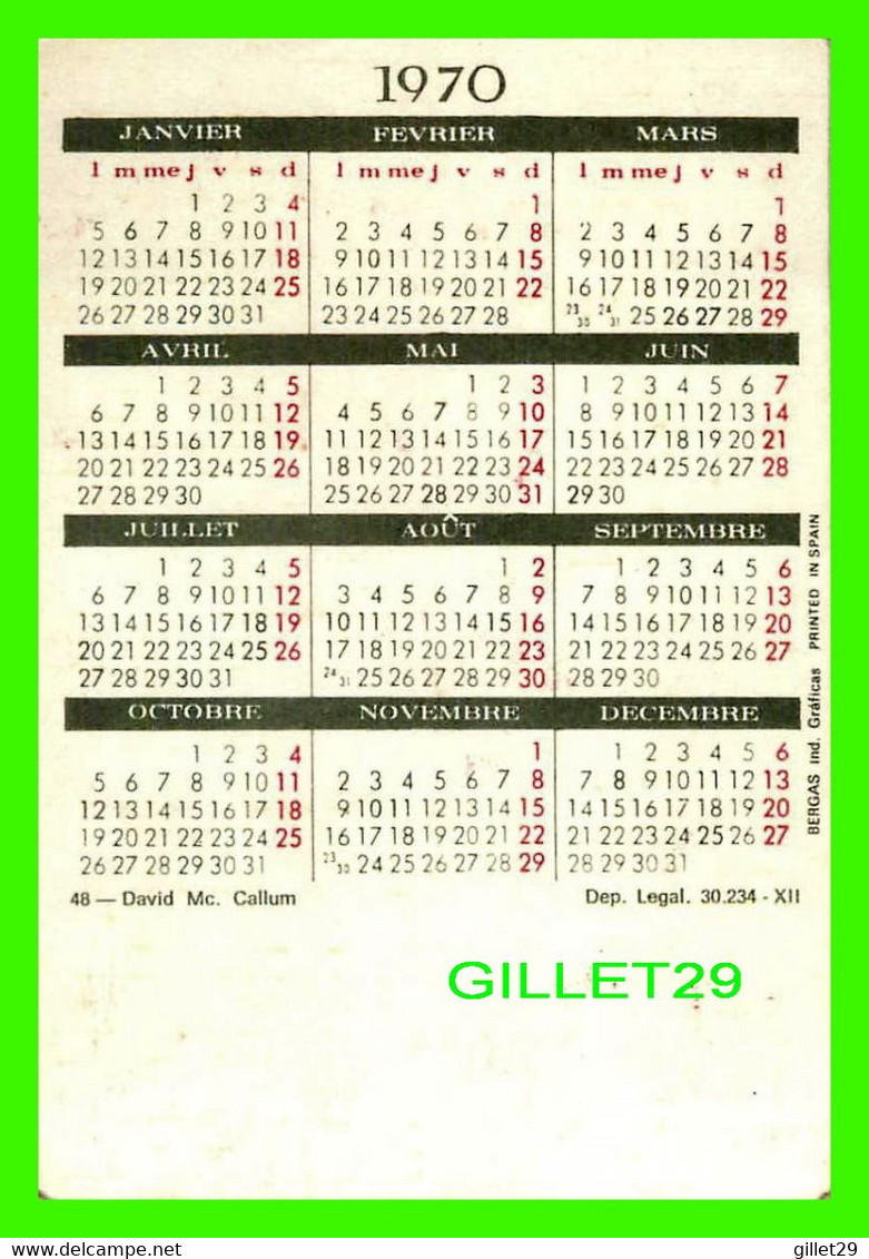 CALENDRIER DE POCHE, 1970 - ARTISTE, ACTEUR - DAVID Mc CALLUM, 1933 - - Petit Format : 1961-70