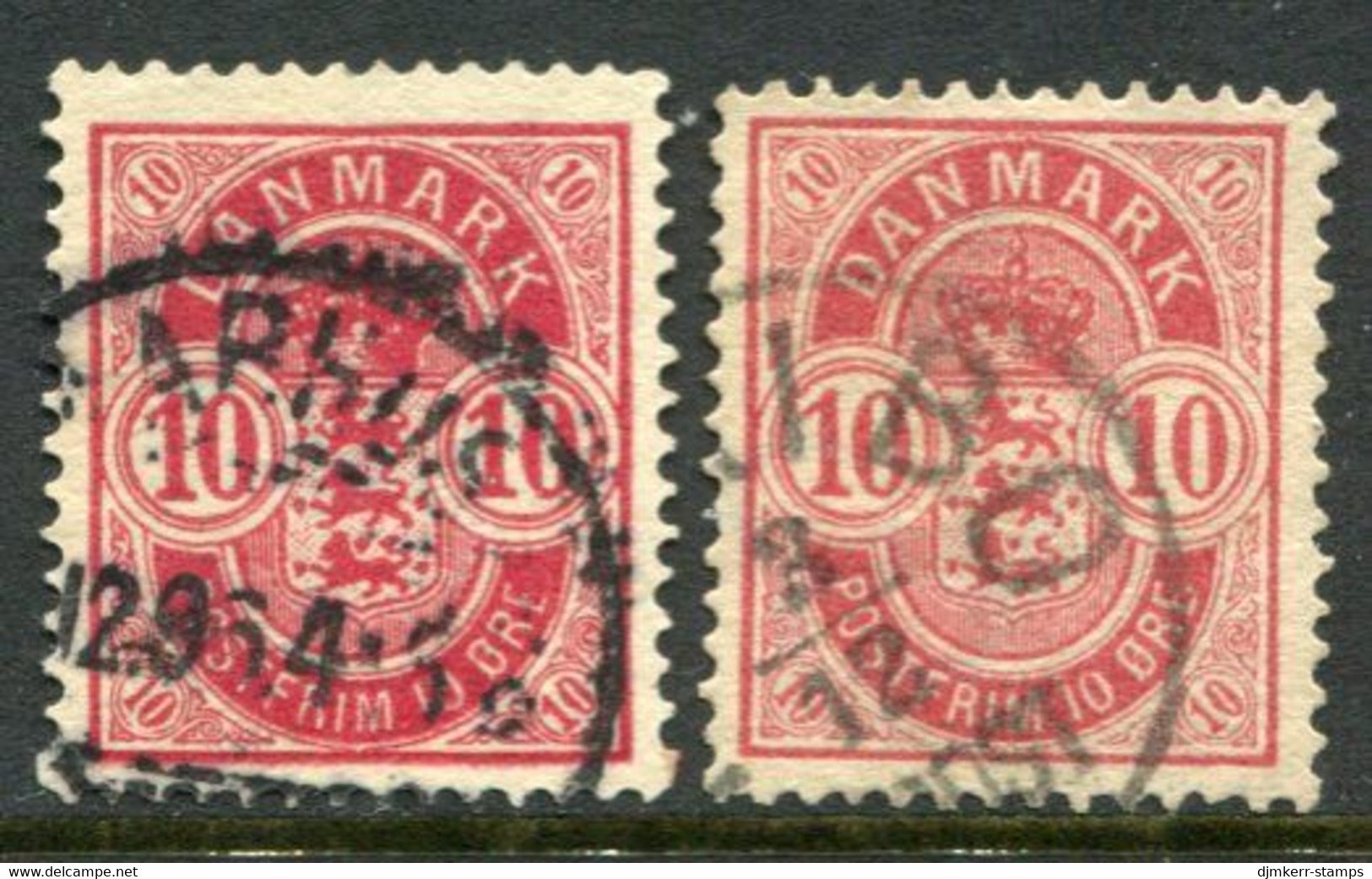 DENMARK 1884 Arms Definitive 10 Øre Perforated 14:13½ Both Shades Used . Michel 35 YAa-Ab; SG 92-93 - Usado