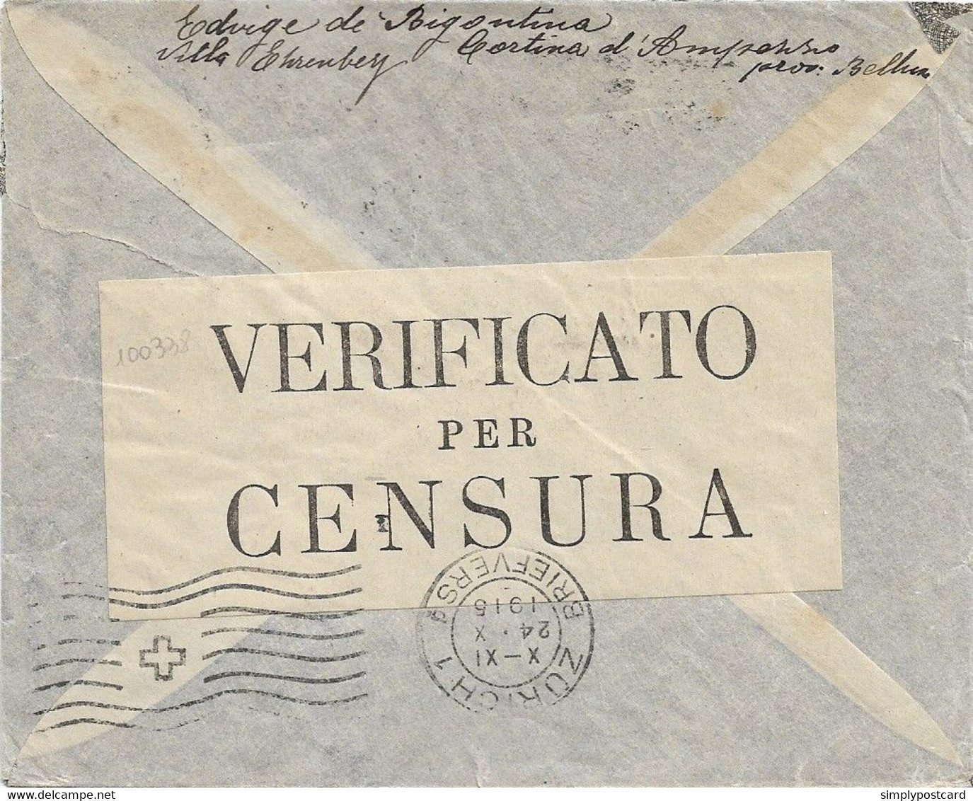 REGNO -VENETO   LIBERATO - ANNULLO CORTINA D'AMPEZZO  POSTE ITALIANE 12.10.1915  - A66 - Marcofilie