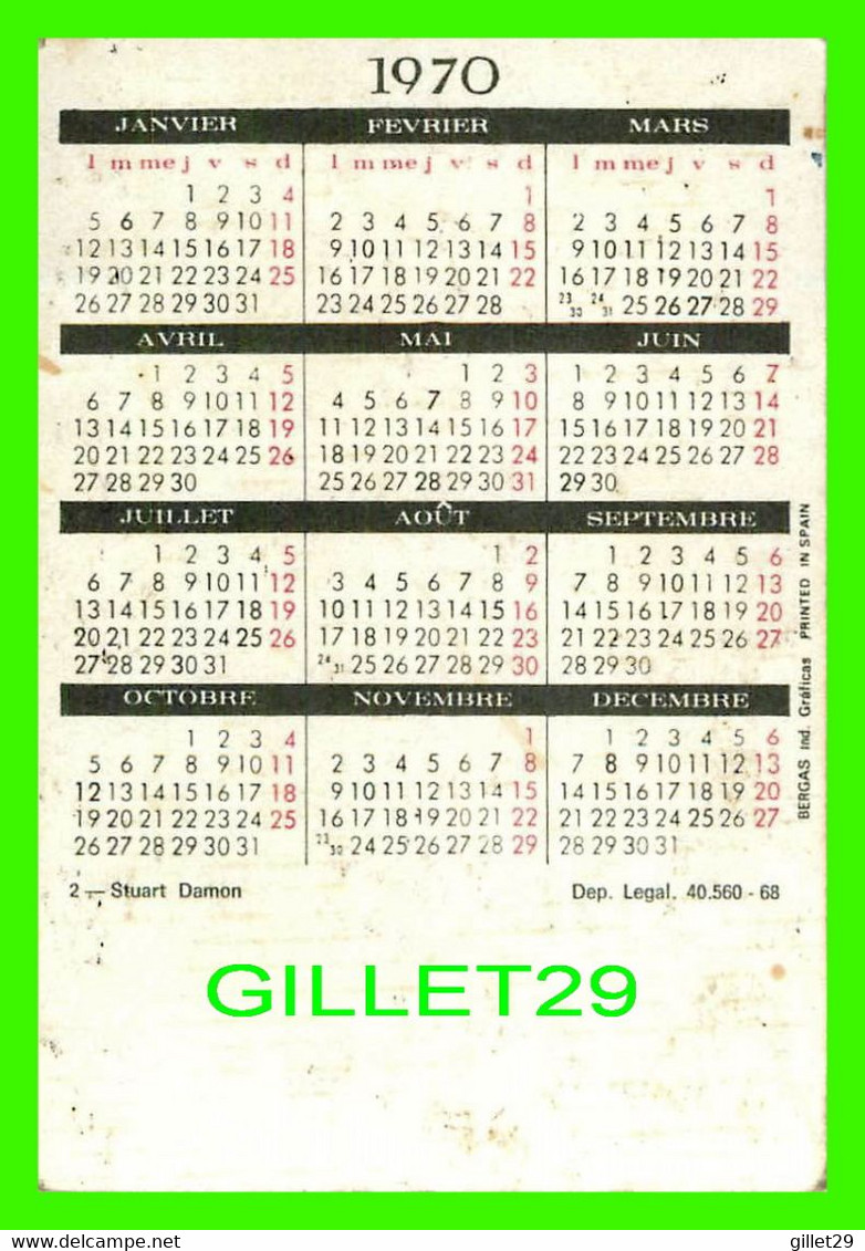 CALENDRIER DE POCHE, 1970 - ARTISTE, ACTEUR - STUART DAMON, 1937-2021 - - Formato Piccolo : 1961-70