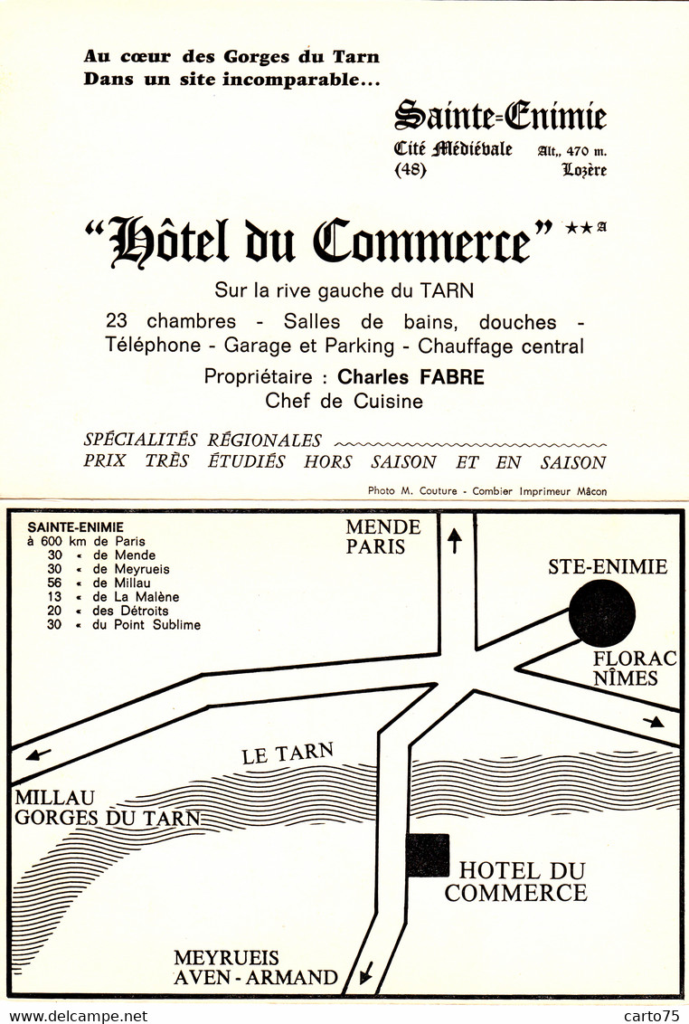 Hôtels Et Restaurants - Carte 2 Volets Hôtel Du Commerce 45 Sainte-Enimie - Hotels & Restaurants