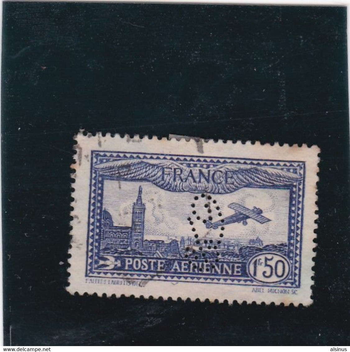 POSTE AERIENNE - N°6 - 1F50 BLEU OBLITERE - PERFORE - 1927-1959 Oblitérés