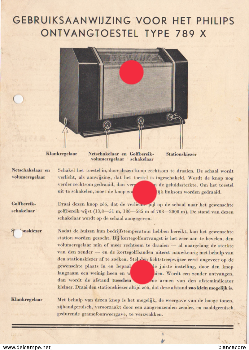 RADIO PHILIPS 789 X Wenken Voor De Installait / Conseils Pour L'installation Vers 1950 - Maschinen