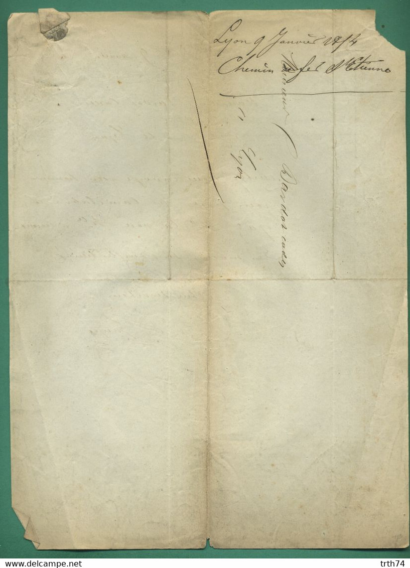 69 Lyon Direction Du Chemin De Fer De Saint Etienne à Lyon 9 Janvier 1854 - Transport