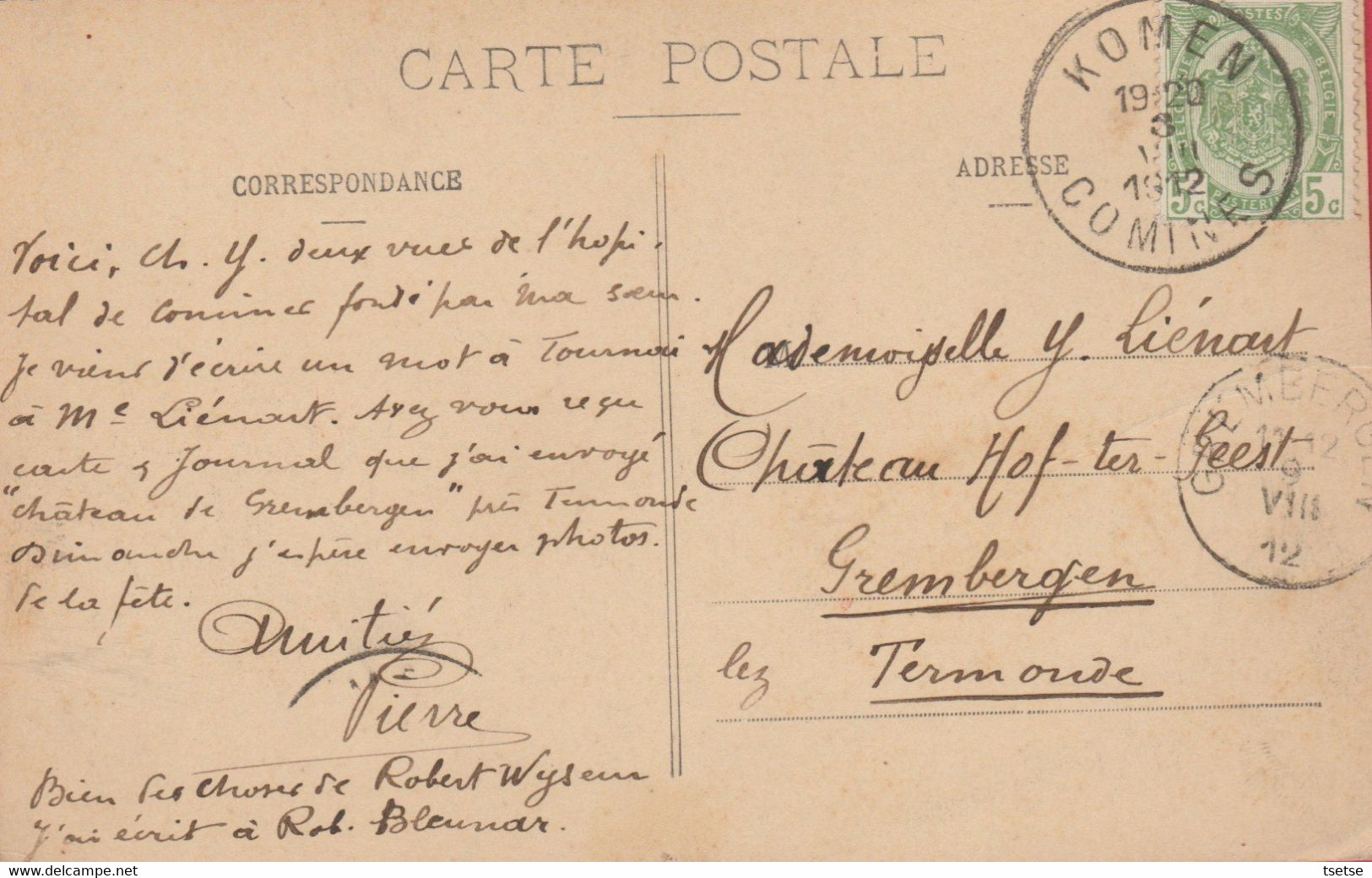 Comines - L'Hôpital ... Chapelle , Dispensaire - 1912 ( Voir Verso ) - Comines-Warneton - Komen-Waasten