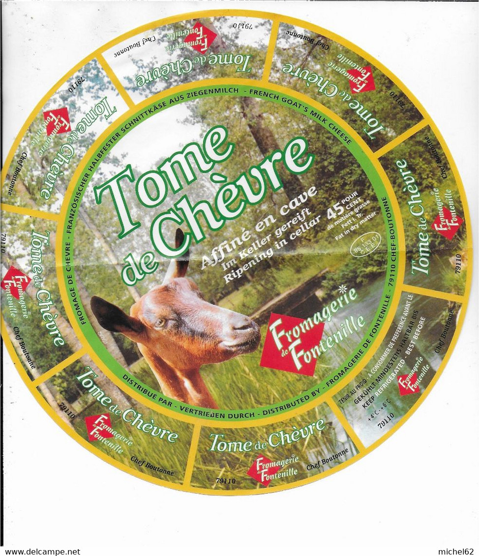 ETIQUETTE   DE FROMAGE   NEUVE   21 CM  TOMME DE CHEVRE FROMAGERIE DE FONTENILLE    CHERF BOUTONNE DEUX SEVRES - Formaggio