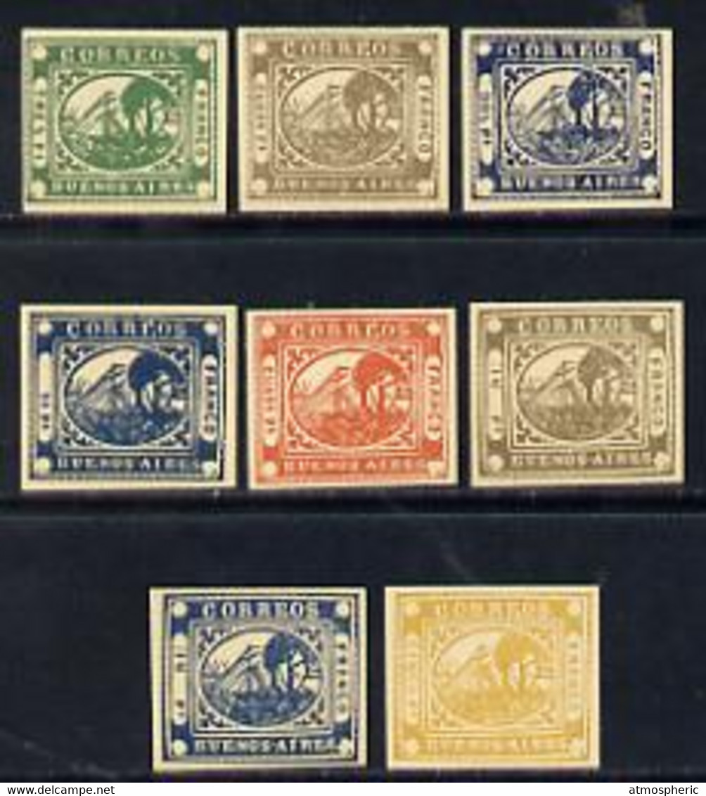 Buenos Aires 1858 Steamship - Eight Imperf Reprints Of Various Values On Creamy Wove Paper (16) - Buenos Aires (1858-1864)